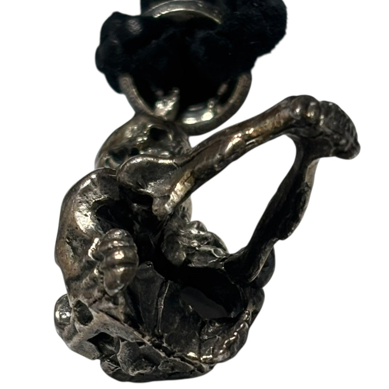 CHROME HEARTS(クロムハーツ) FOTI BUFORD & LEATHER BRAID フォティ ビュフォード スカル ペンダント & レザー ブレード 革紐 シルバー×ブラック コラボ