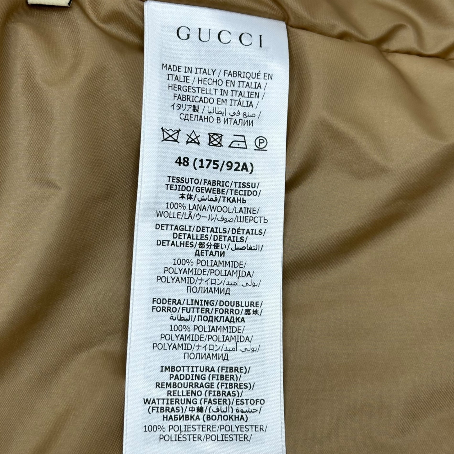 GUCCI(グッチ) 24SS ZAPDW GG Wool flannel padded over long sleeve shirt GG ウールフランネル パデッド オーバー 長袖 シャツ 762183 48 ブラウン ロゴ ジャケット