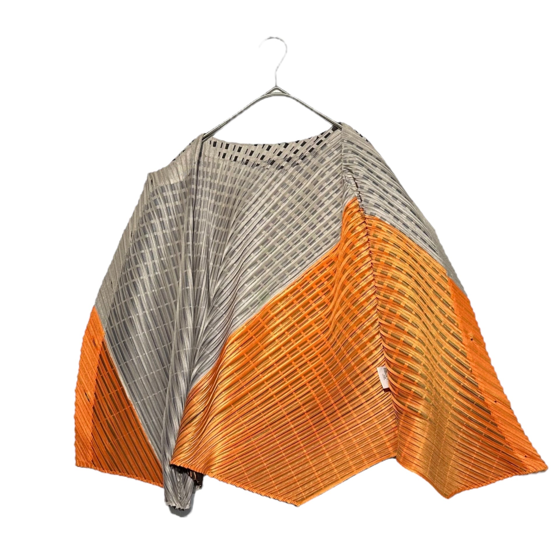 PLEATS PLEASE(プリーツプリーズ) Line print pleats collarless blouse ラインプリント プリーツ ノーカラー ブラウス PP71-J0553 3(L程度) ベージュ×オレンジ×ブラック