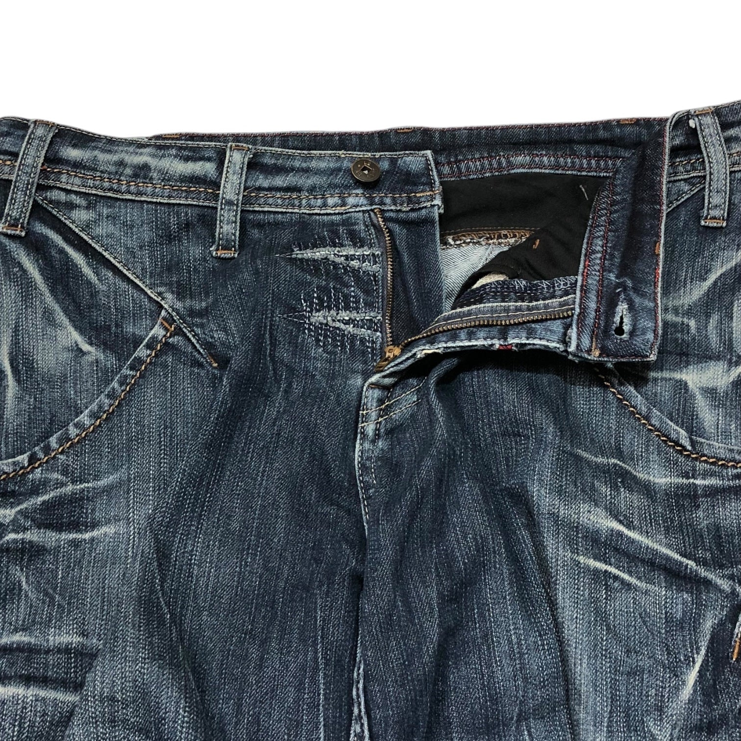 MARITHE FRANCOIS GIRBAUD(マリテフランソワジルボー) 00's Logo 3D denim pants ロゴ 立体裁断 デニム パンツ M5-1146 L インディゴ Y2K ギミック