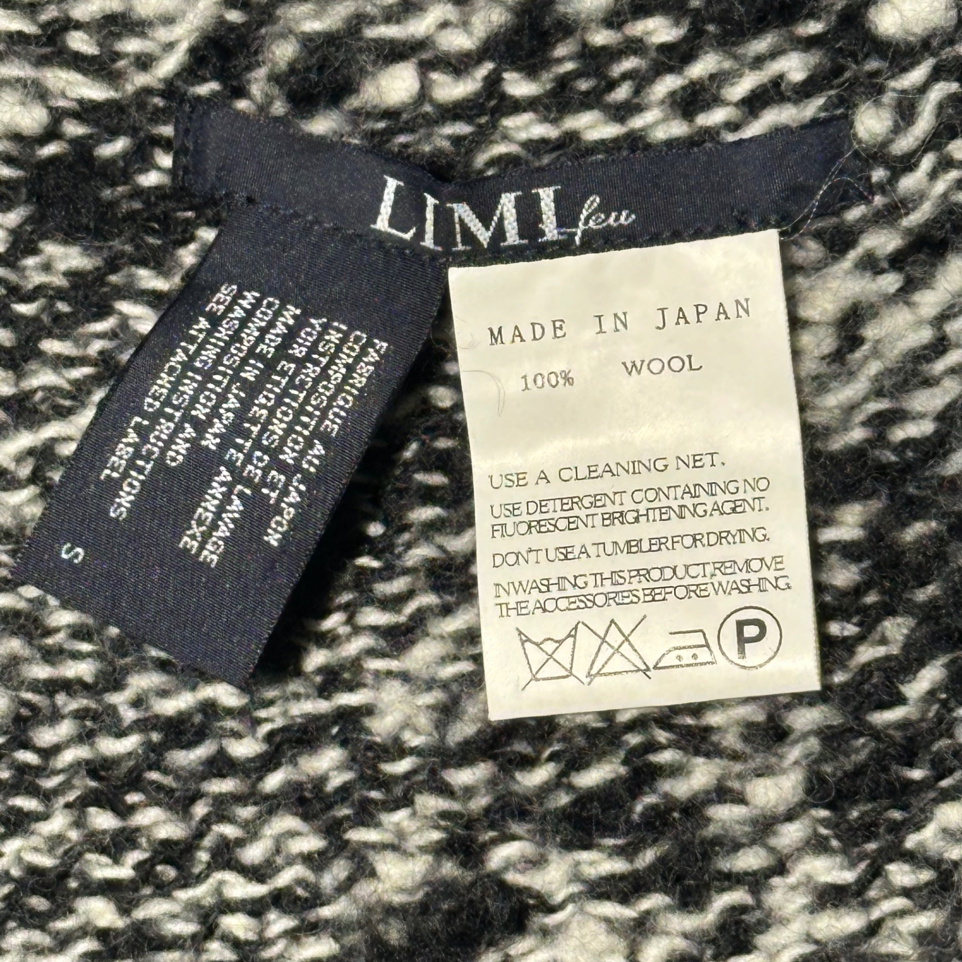 LIMI feu(リミフゥ) Buttonless low gauge knit cardigan ボタンレス ローゲージ ニット カーディガン LU-K23-171 3(L程度) ブラック×ホワイト