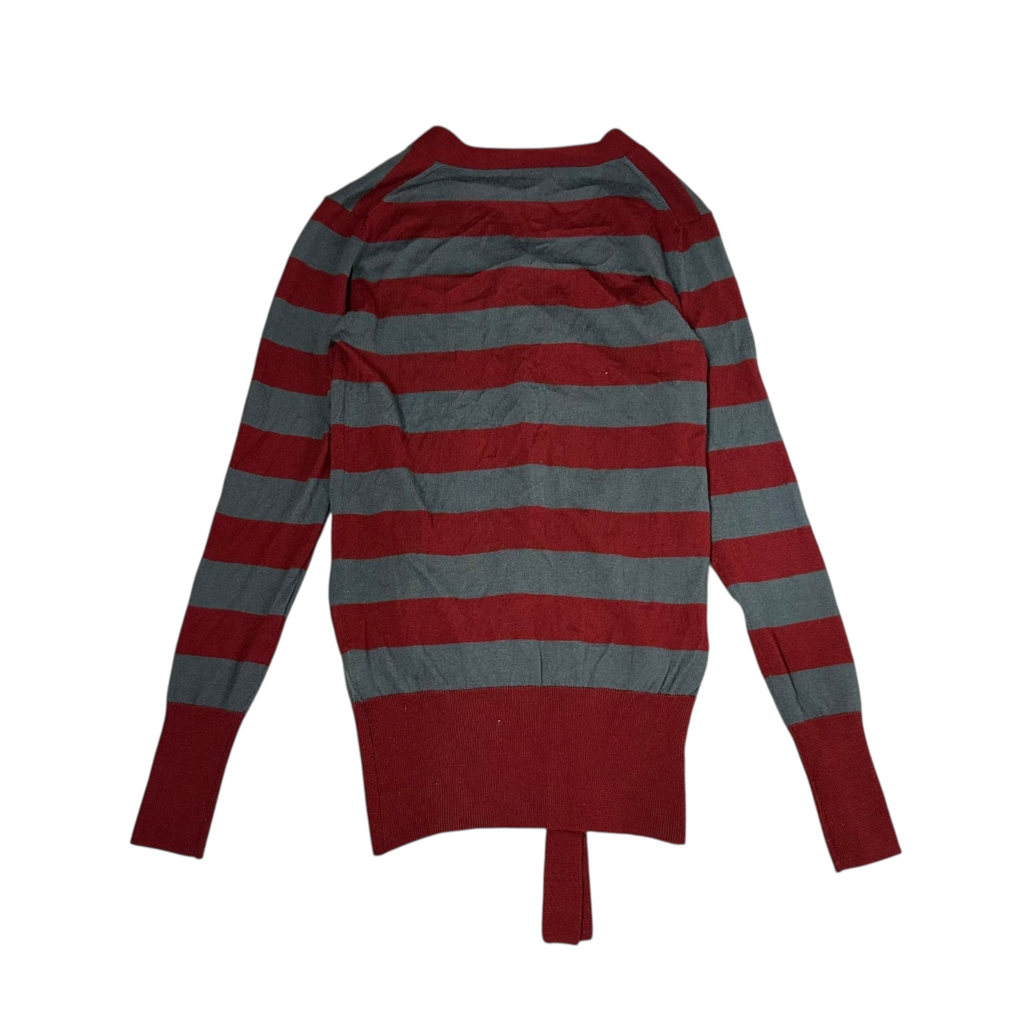 Vivienne Westwood RED LABEL(ヴィヴィアンウエストウッドレッドレーベル) Front Design Striped Wool Knit Cardigan フロント デザイン ボーダー ウール ニット カーディガン 16-01-152020 2(M程度) グレー×レッド