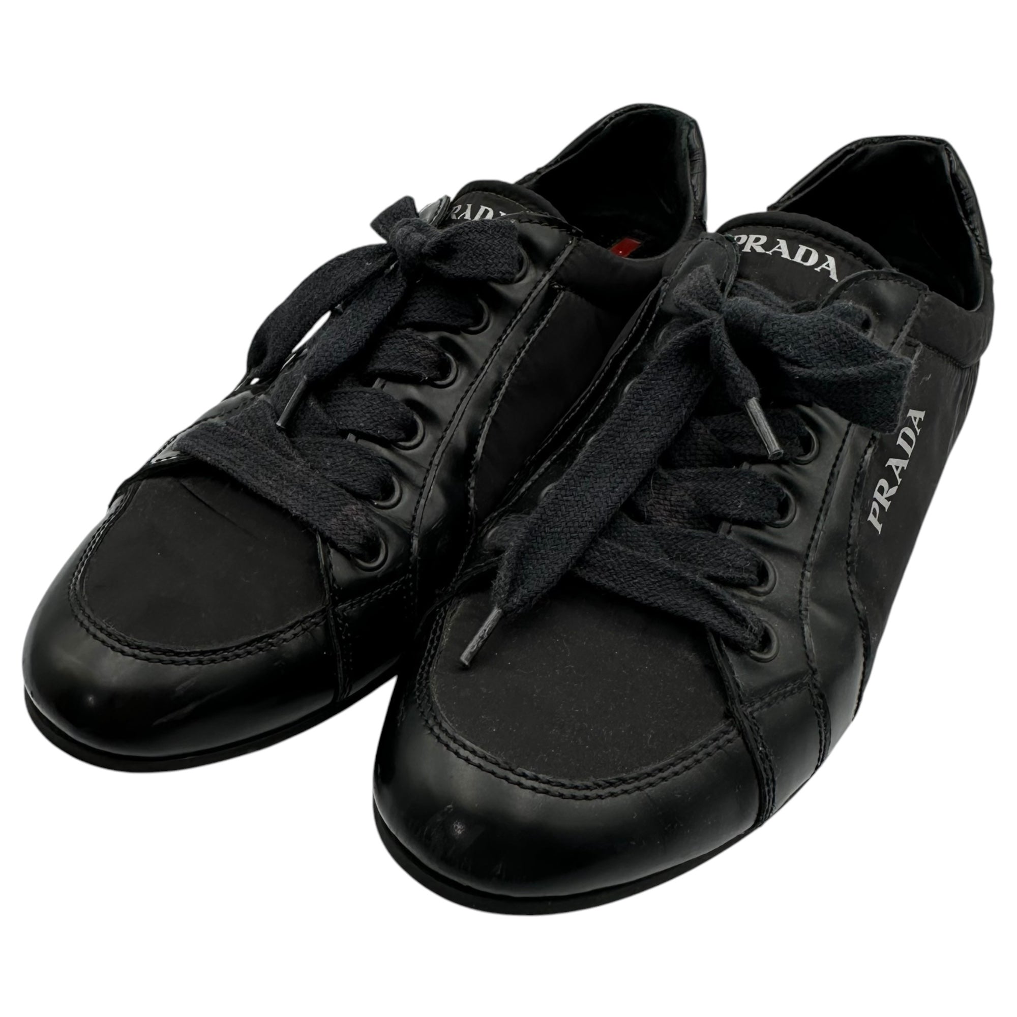 PRADA SPORT(プラダスポーツ) Low-Profile Nylon Leather Sneakers 薄底 ナイロン レザー スニーカー 4703 38(24.5cm程度) ブラック