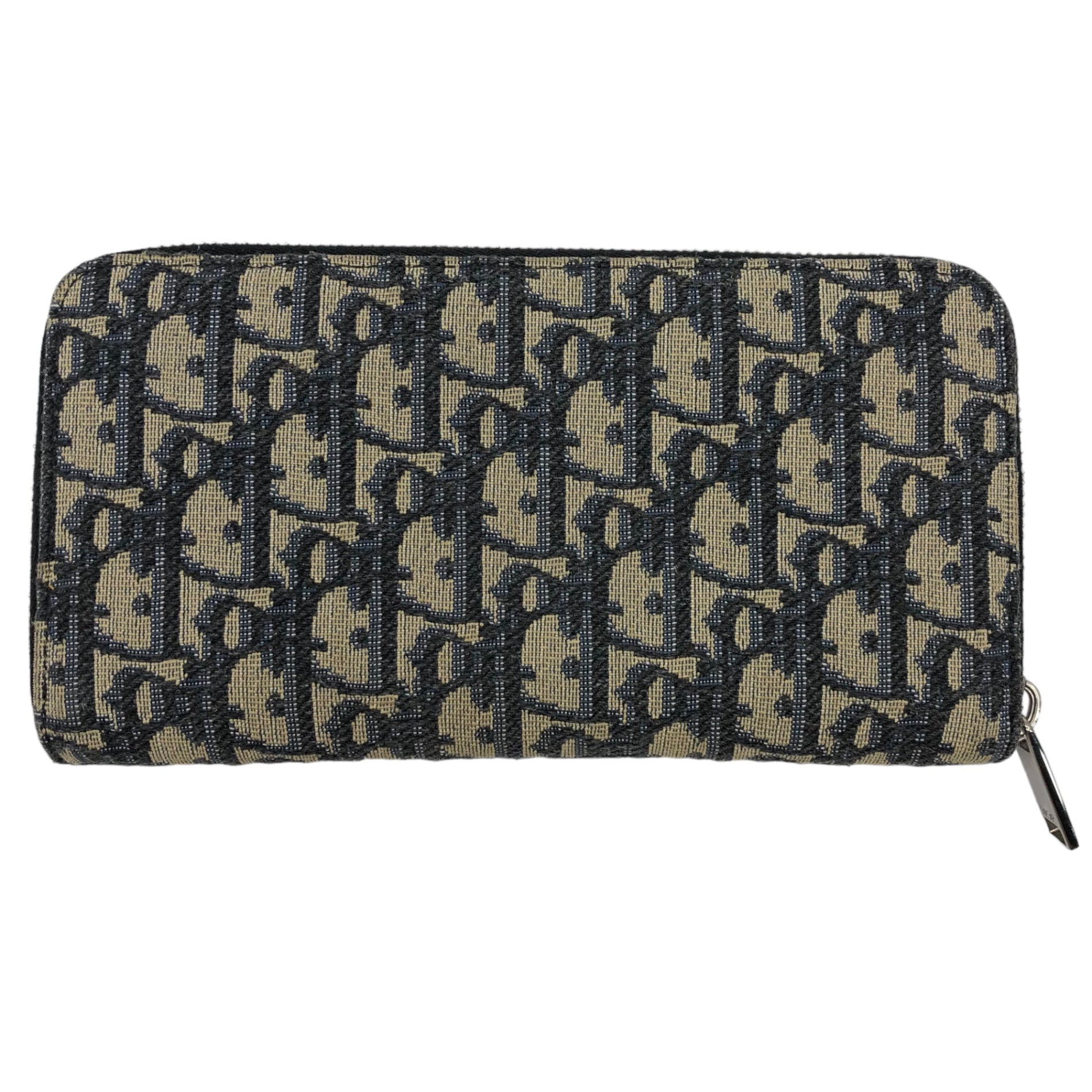 Dior(ディオール) Oblique jacquard long zip wallet オブリーグ ジャカード ロングジップウォレット 10-bo-0252 ベージュ×ネイビー ラウンドファスナー 長財布 ロゴ 参考定価115500円