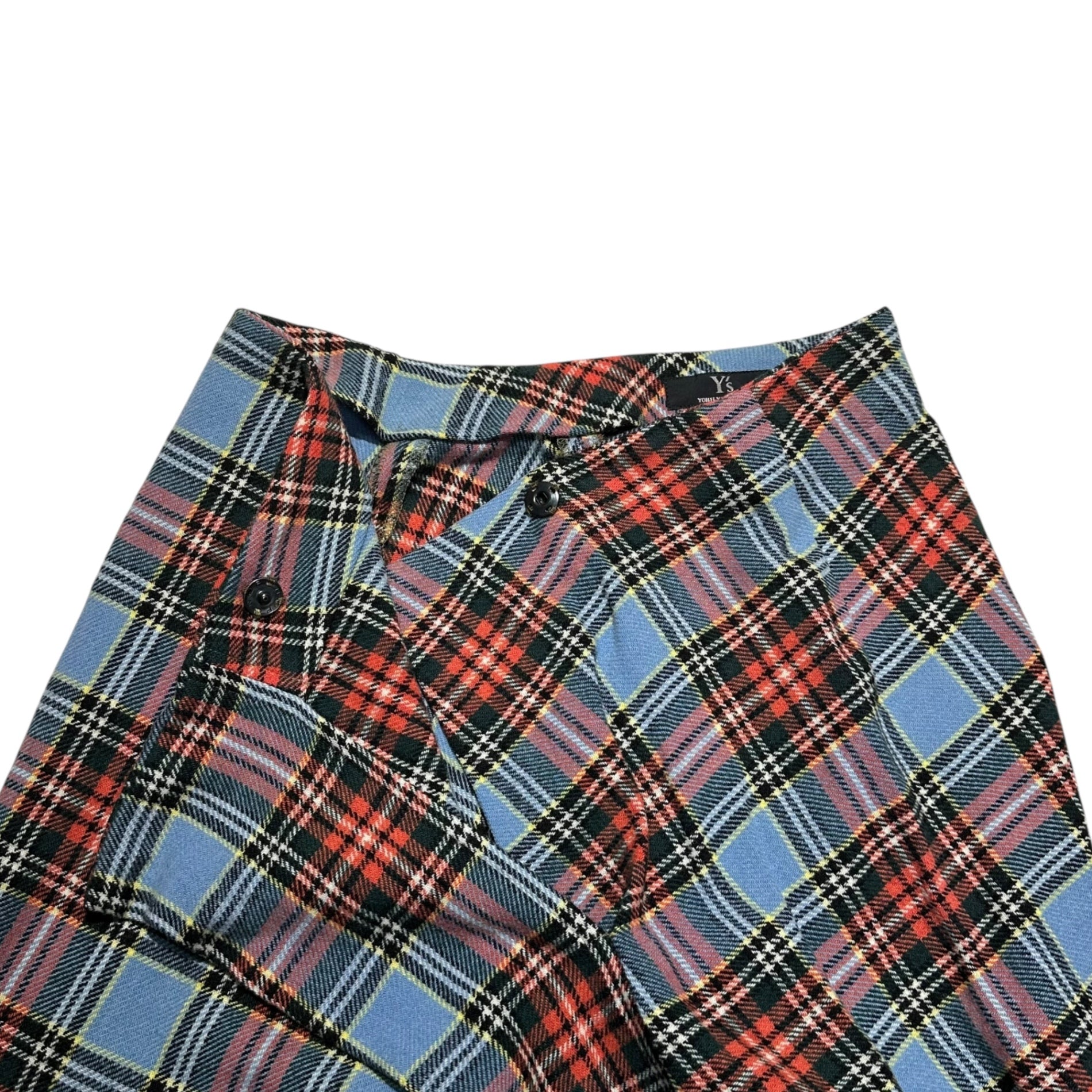 Y's(ワイズ) Checked long wool skirt pants チェック柄 ロング ウール スカートパンツ YL-S34-905 3(L程度) ブルー×レッド