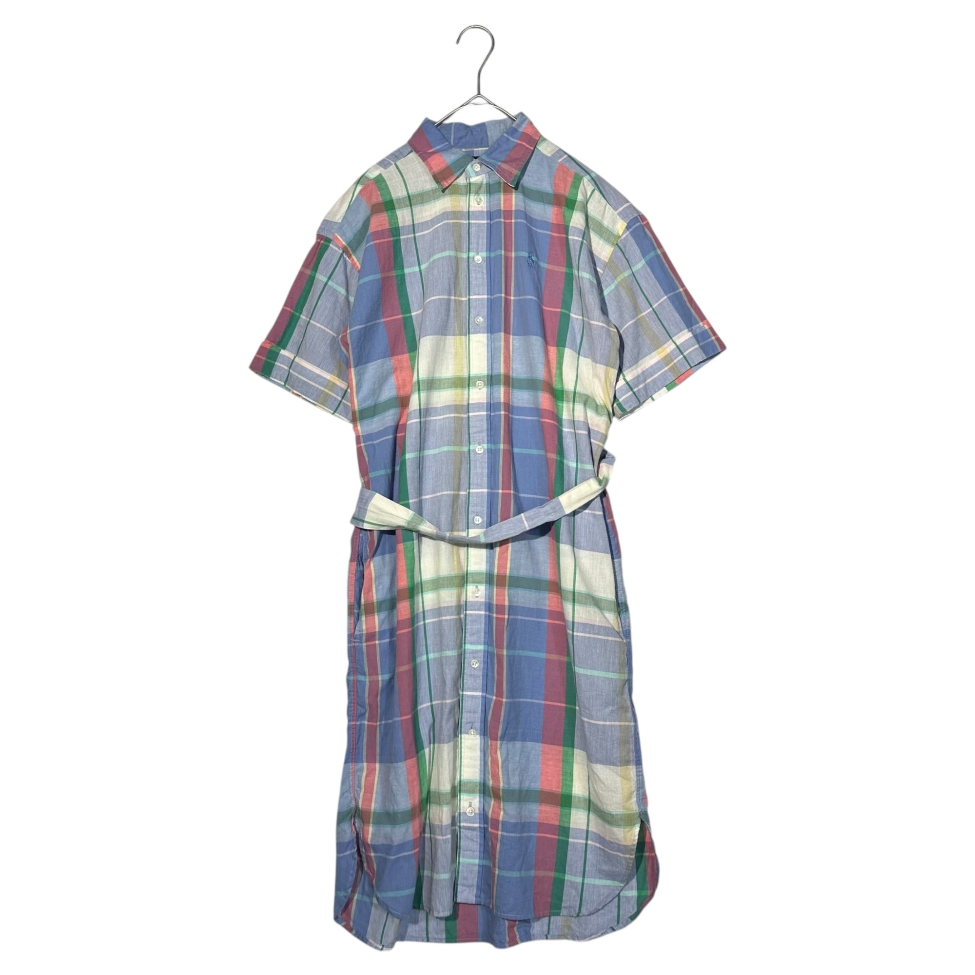 POLO RALPH LAUREN(ポロラルフローレン) Belted Check Short Sleeve Shirt Dress ベルテッド チェック 半袖 シャツ ワンピース 0(XS程度) ブルー×ピンク