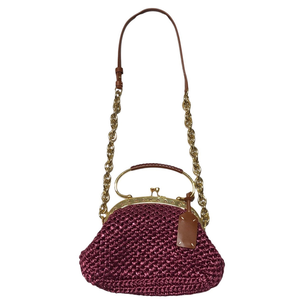 MAISON MARGIELA(メゾンマルジェラ) RAFFIA S.W.A.L.K. II SMALL BAG ニットハンド ショルダー がま口バッグ S56WD0130 ピンク チェーンバッグ