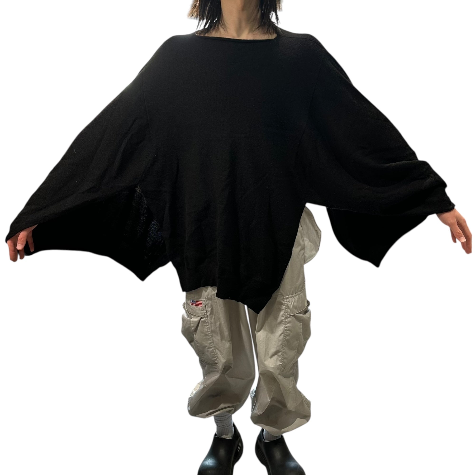 Y's(ワイズ) 03AW Kimono Slit Sleeve Boat Neck Wool Knit 着物 スリット スリーブ ボートネック ウール ニット YU-K12-188 3 ブラック 00's