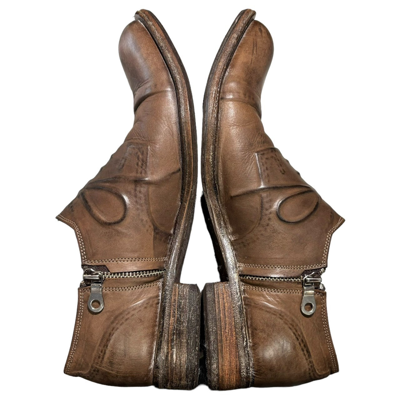 MIHARA YASUHIRO(ミハラヤスヒロ) 00's Broiled side zip leather shoes 炙り出し サイドジップ レザー シューズ 26cm ブラウン ARCHIVE