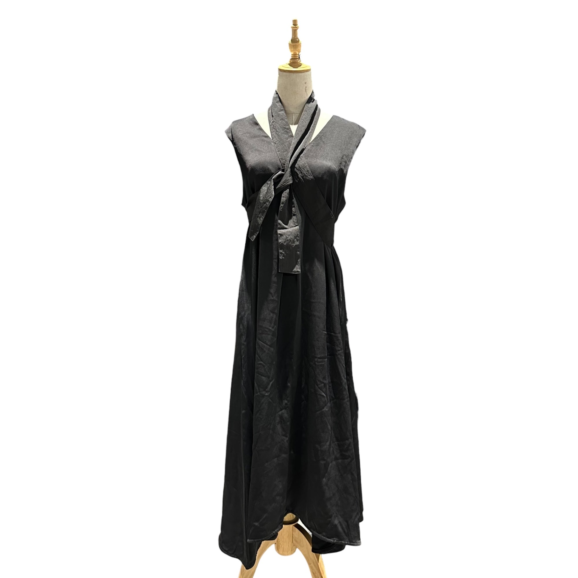 ISSEY MIYAKE(イッセイミヤケ) 1990SS Sleeveless Belted Ribbon Dress ノースリーブ ベルテッド リボン ワンピース JY41350 S ブラック 90's 90年代