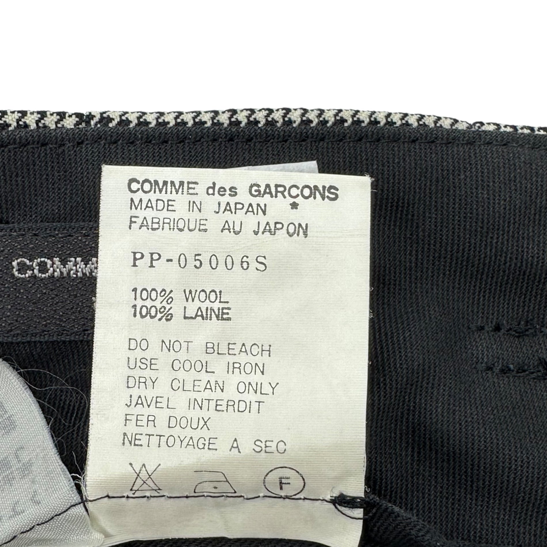 COMME des GARCONS HOMME PLUS(コムデギャルソンオムプリュス) 89AW Houndstooth pattern side stitch tapered wide tuck slacks 80年代 千鳥柄 サイドステッチ テーパード ワイド タックスラックス 本人期 PP-050065 S ブラック×ホワイト AD1989