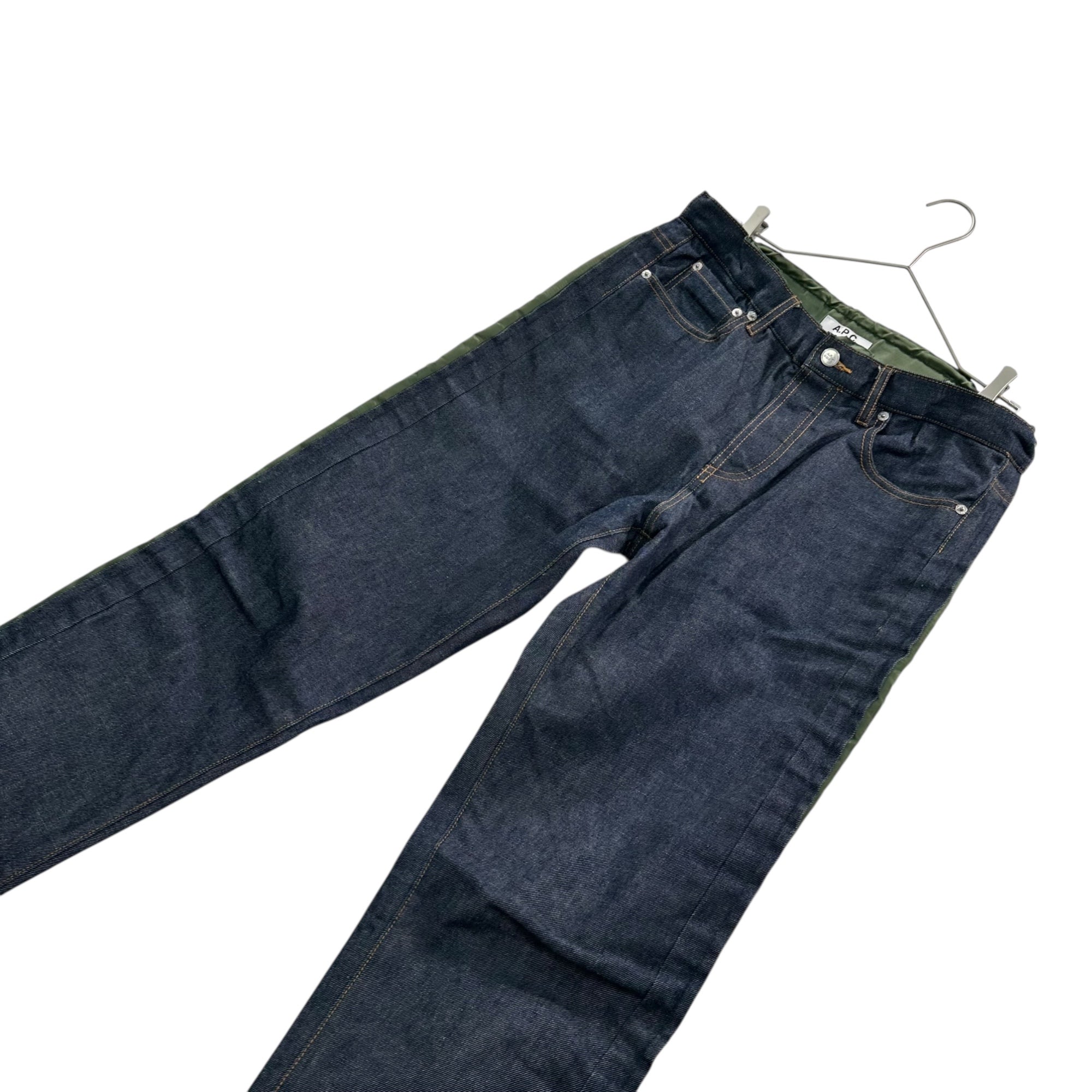 sacai×A.P.C.(サカイ×アーペーセー) 21SS PANTALON HARU DENIM ナイロン切替 デニム パンツ 1110221 S インディゴ×オリーブ