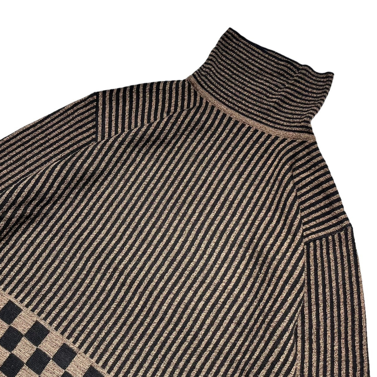 FENDI(フェンディ) 90's Zucca pattern striped turtleneck knit ズッカ柄 タートルネック ニット 表記無し(M~L程度) ブラウン×ブラック 90年代 ヴィンテージ OLD