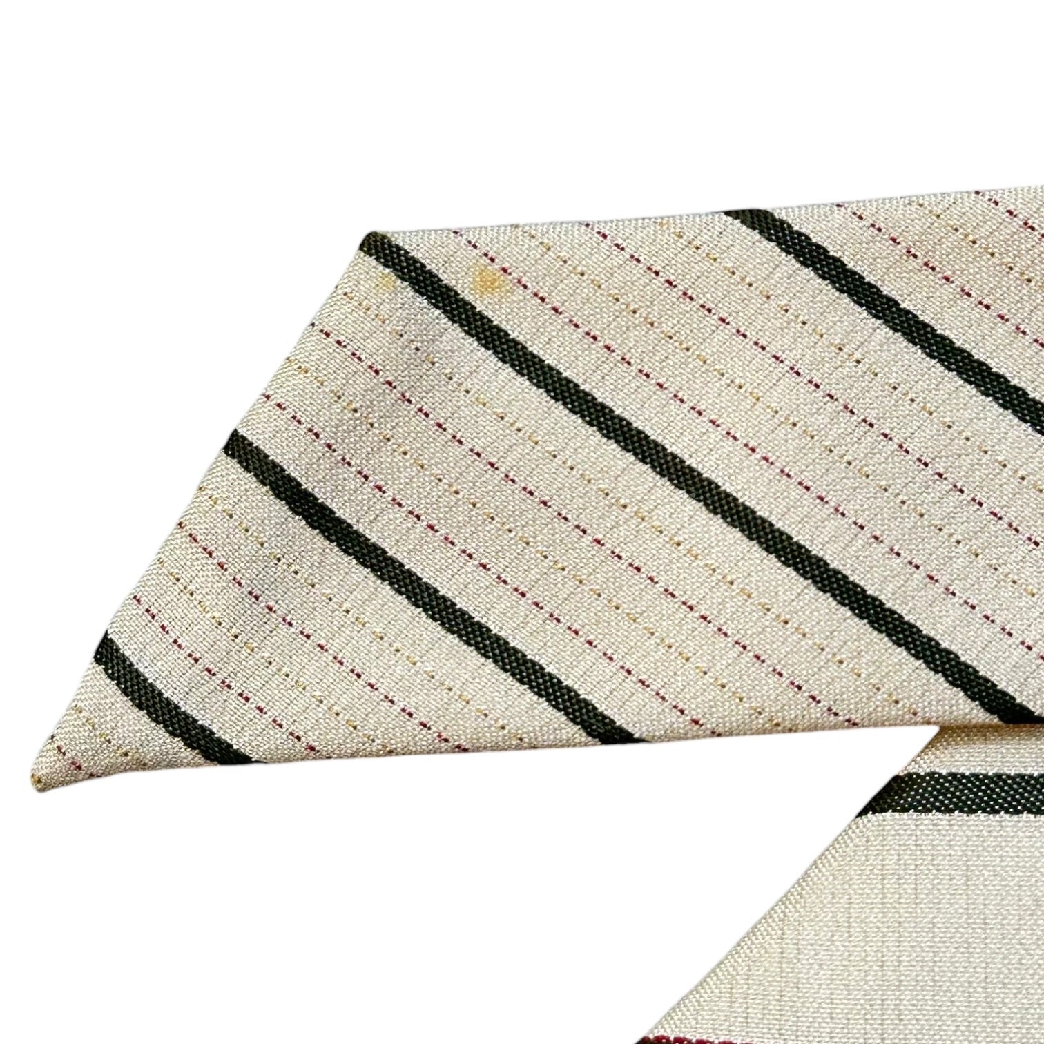 Jean Paul GAULTIER HOMME(ジャンポールゴルチエオム) 90's Vintage Asymmetrical Cut Tie 90年代 ヴィンテージ アシンメトリー カット ネクタイ アイボリー×グリーン×ブラウン タグ付きデッドストック アラ商事