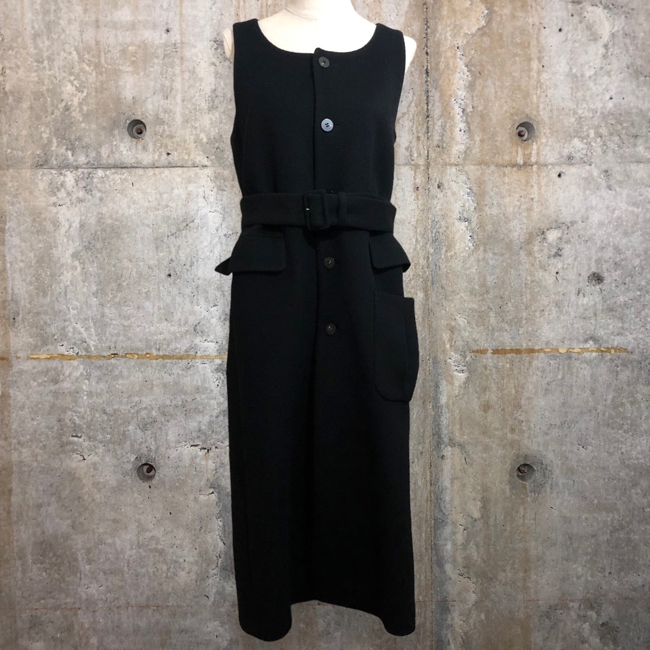 TARO HORIUCHI(タロウホリウチ)ベルテッド ロングウールジレ/ノースリーブウールコート 1804-DR05-407 2(Mサイズ程度) ブラック