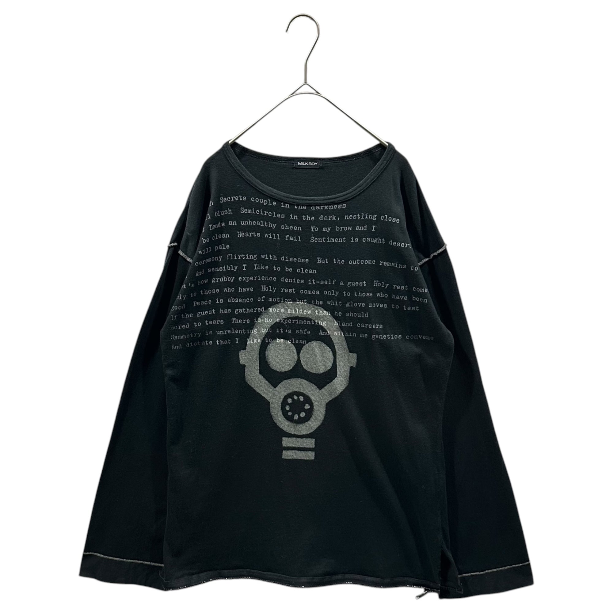 MILKBOY(ミルクボーイ) 2000's Hem-Zip Gas Mask L/S T-Shirt 裾ジップ ガスマスク 長袖 Tシャツ FREE ブラック×ホワイト