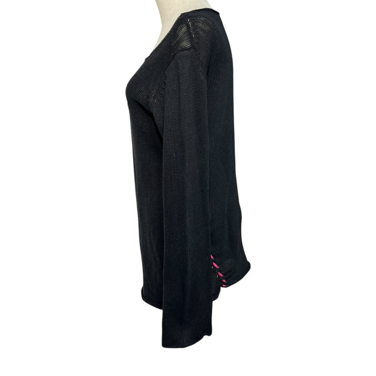 Vivienne Westwood RED LABEL(ヴィヴィアンウエストウッドレッドレーベル) 00's Side lace-up chest orb embroidery pullover knit サイド レースアップ 胸 オーブ刺繍 プルオーバー ニット 357-01-17002 2(M) ブラック×ピンク オリゾンティタグ