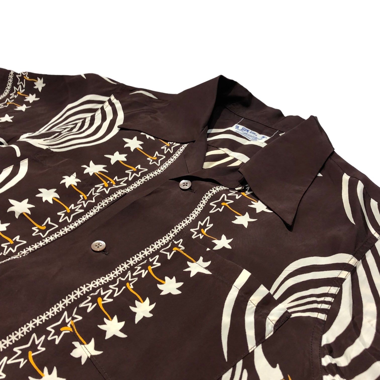 SUN SURF(サンサーフ東洋) 04's LONG TAILED COCK ALOHA SHIRTS アロハシャツ SS31599 XS ブラウン×アイボリー
