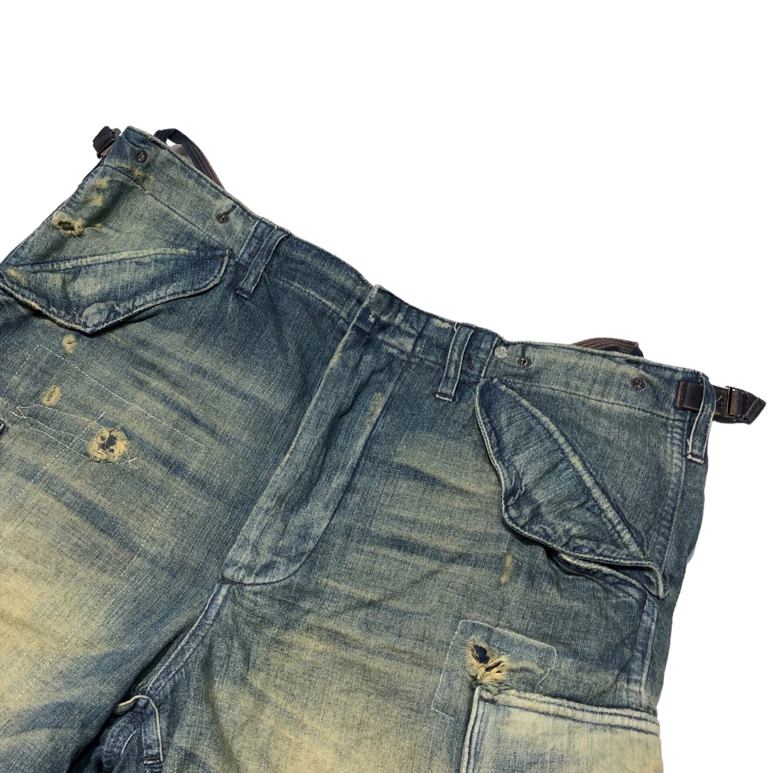 POLO RALPH LAUREN(ポロラルフローレン) Vintage distressed denim cargo shorts ヴィンテージ 加工 デニム カーゴ ショーツ 32 インディゴ ショート パンツ ダメージ加工 ハーフ