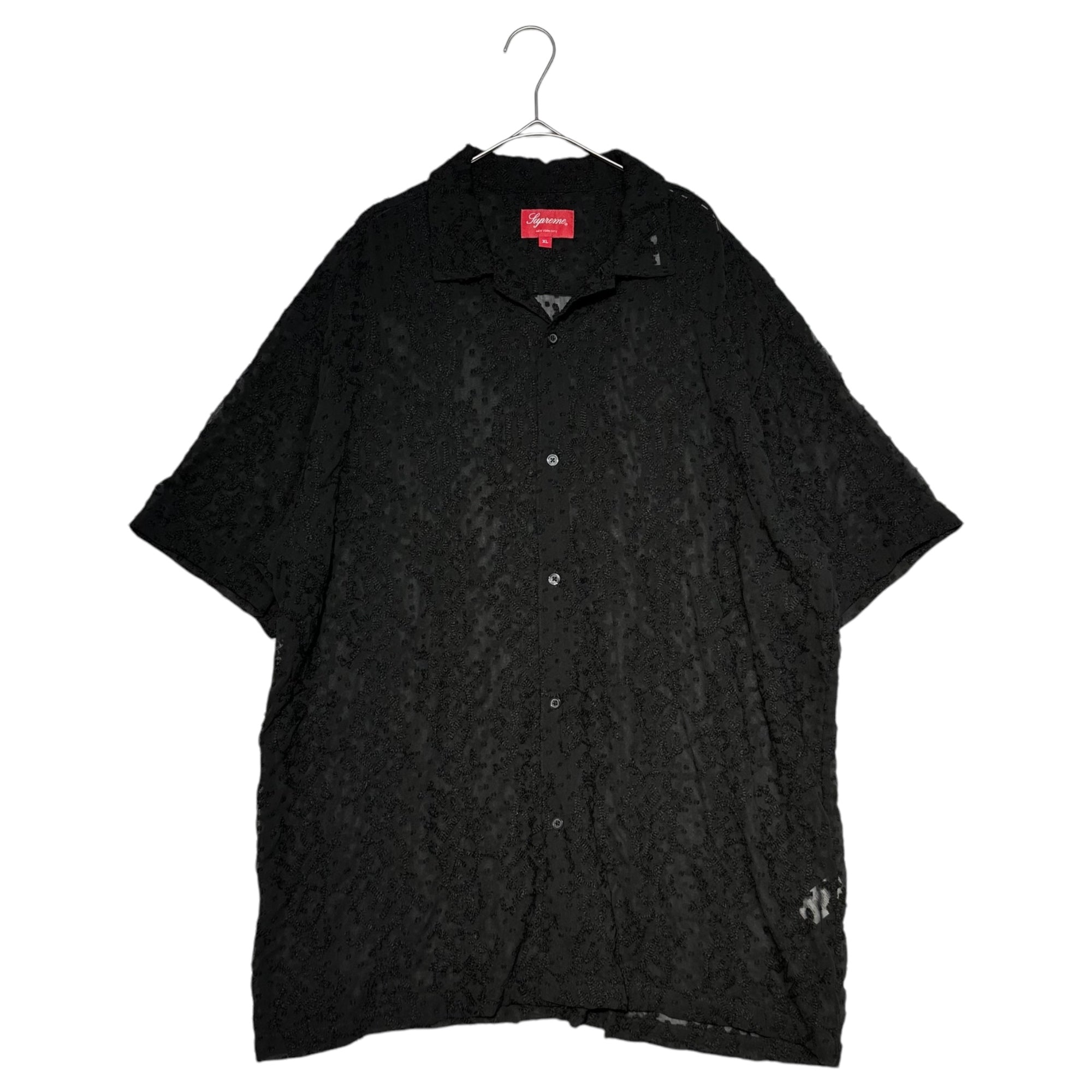 SUPREME(シュプリーム) 22SS Chainstitch Chiffon S/S Shirt チェーン ステッチ シフォン 半袖 シャツ XL ブラック シアー シースルー 刺繍