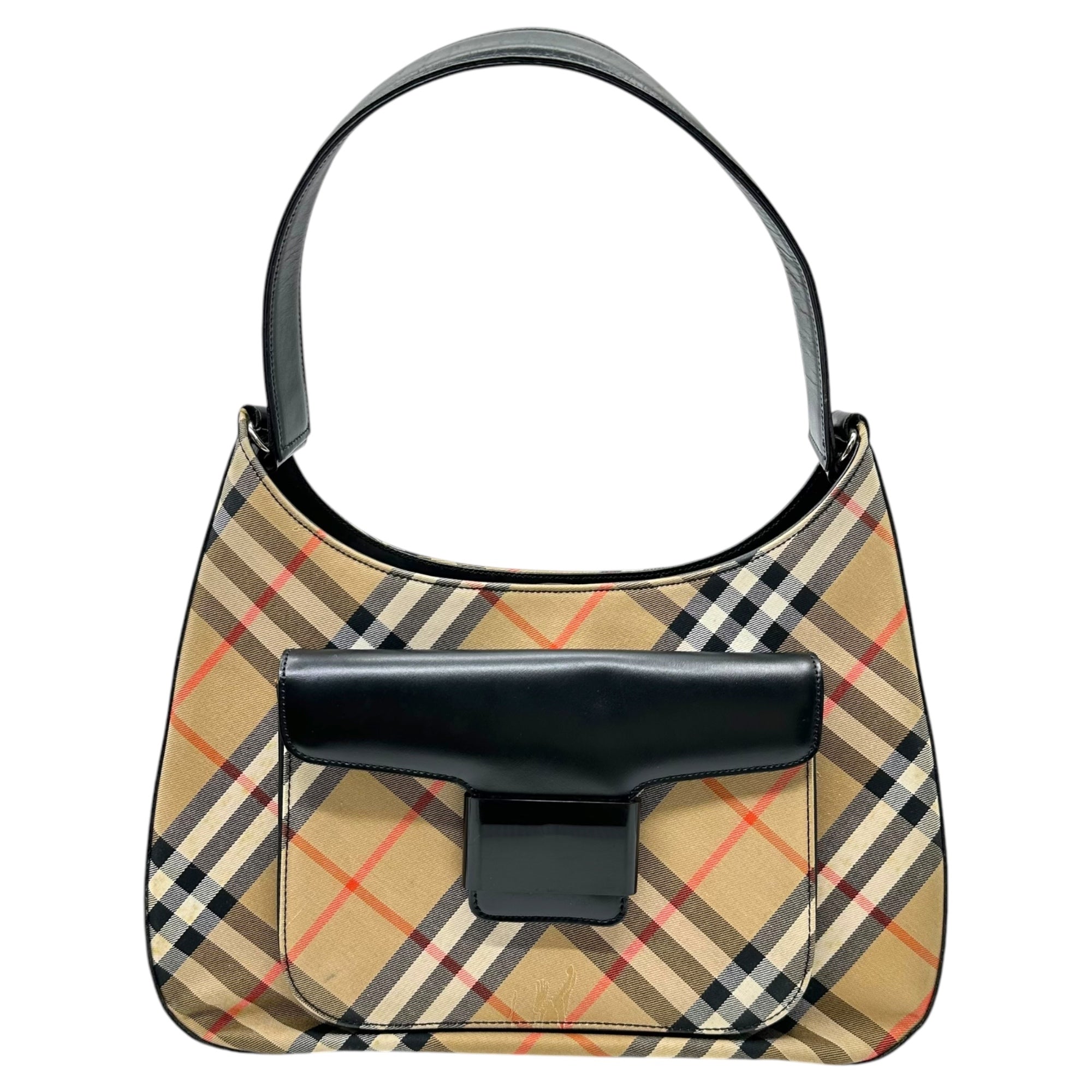 Burberrys(バーバリーズ) Novacek leather tricot one-shoulder bag ノバチェック レザー 切替 ワンショルダー バッグ ベージュ×ブラック ハンド ミニ ヴィンテージ