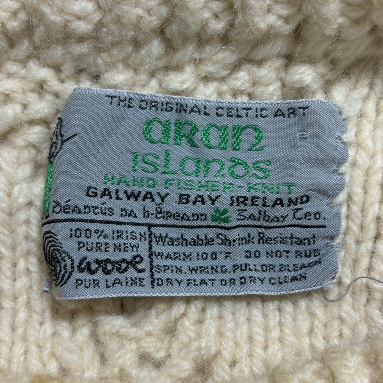 ARAN ISLANDS(アランアイランズ) 80's Aran Sweater アラン セーター 表記無し(S程度) アイボリー 80年代 ヴィンテージ フィシャーマン ニット
