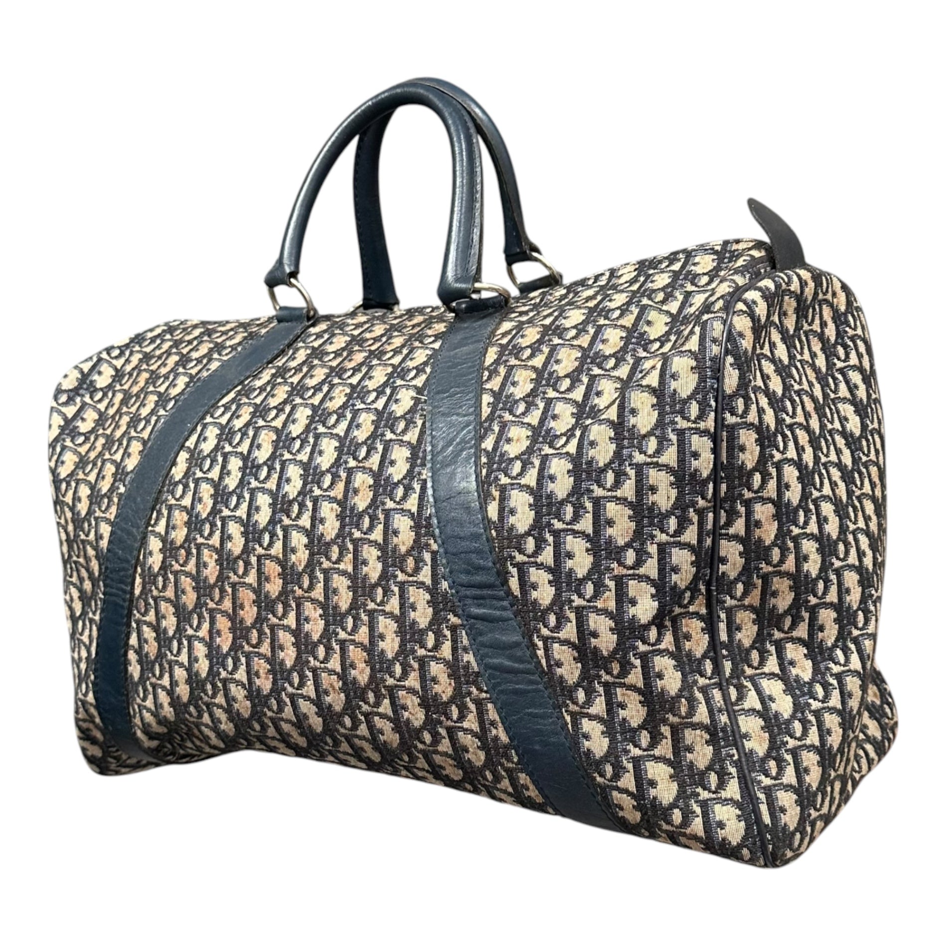 Christian Dior(クリスチャンディオール) 1970's Trotter monogram duffle bag トロッター柄 ボストン バッグ ネイビー×ベージュ 70年代 ヴィンテージ 旅行鞄 ECLAIRジップ