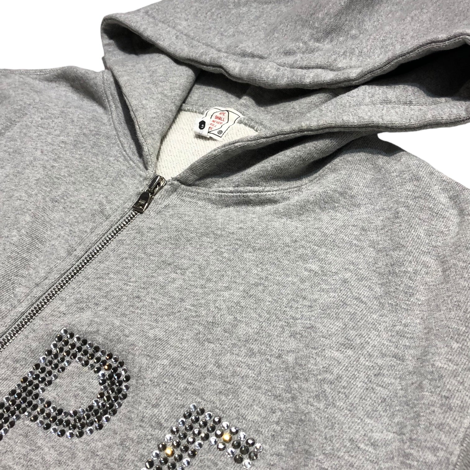 A BATHING APE(アベイシングエイプ) 00's zip hoodie vest SWAROVSKI ジップ フーディー ベスト スワロフスキー ノースリーブパーカー L グレー