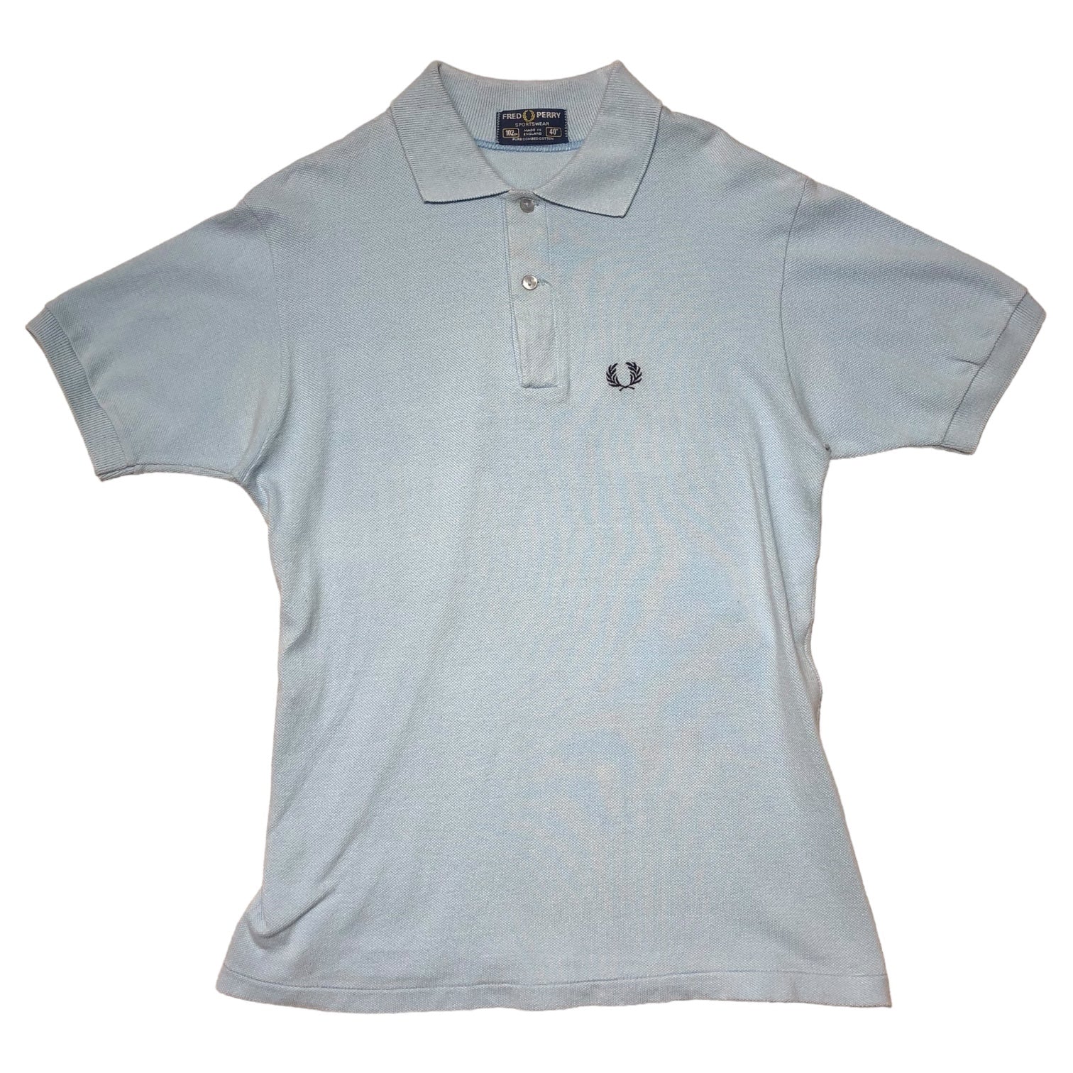 FRED PERRY(フレッドペリー) 80'sロゴ刺繍ポロシャツ 40(Sサイズ程度) ブルー イングランド製