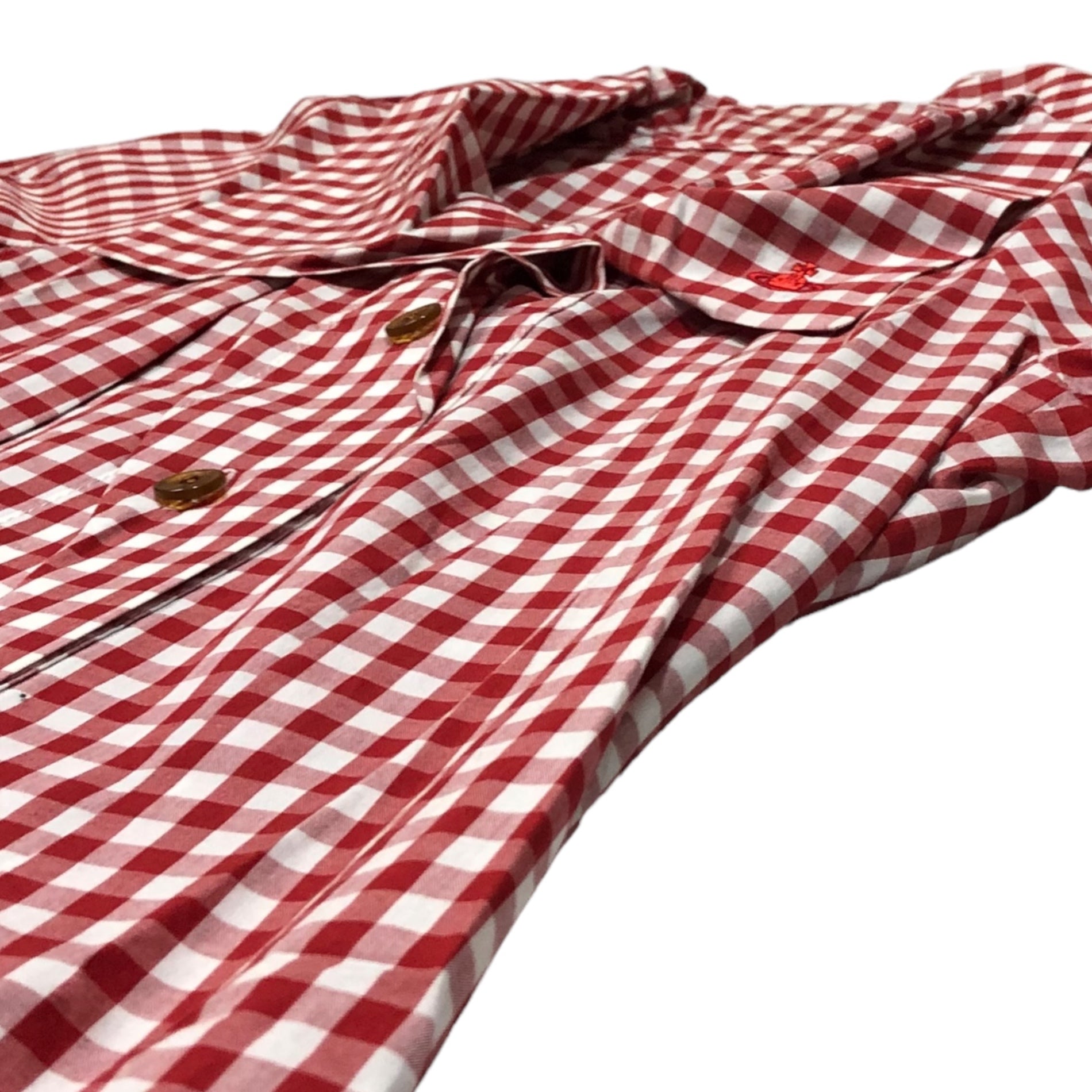 Vivienne Westwood RED LABEL(ヴィヴィアンウエストウッドレッドレーベル) Orbro logo gingham check big color dress オーブ ロゴ ギンガム チェック ワンピース 6116M 357-56054 2(M程度) レッド×ホワイト 00’s ノースリーブ フレンチ 刺繍 半袖