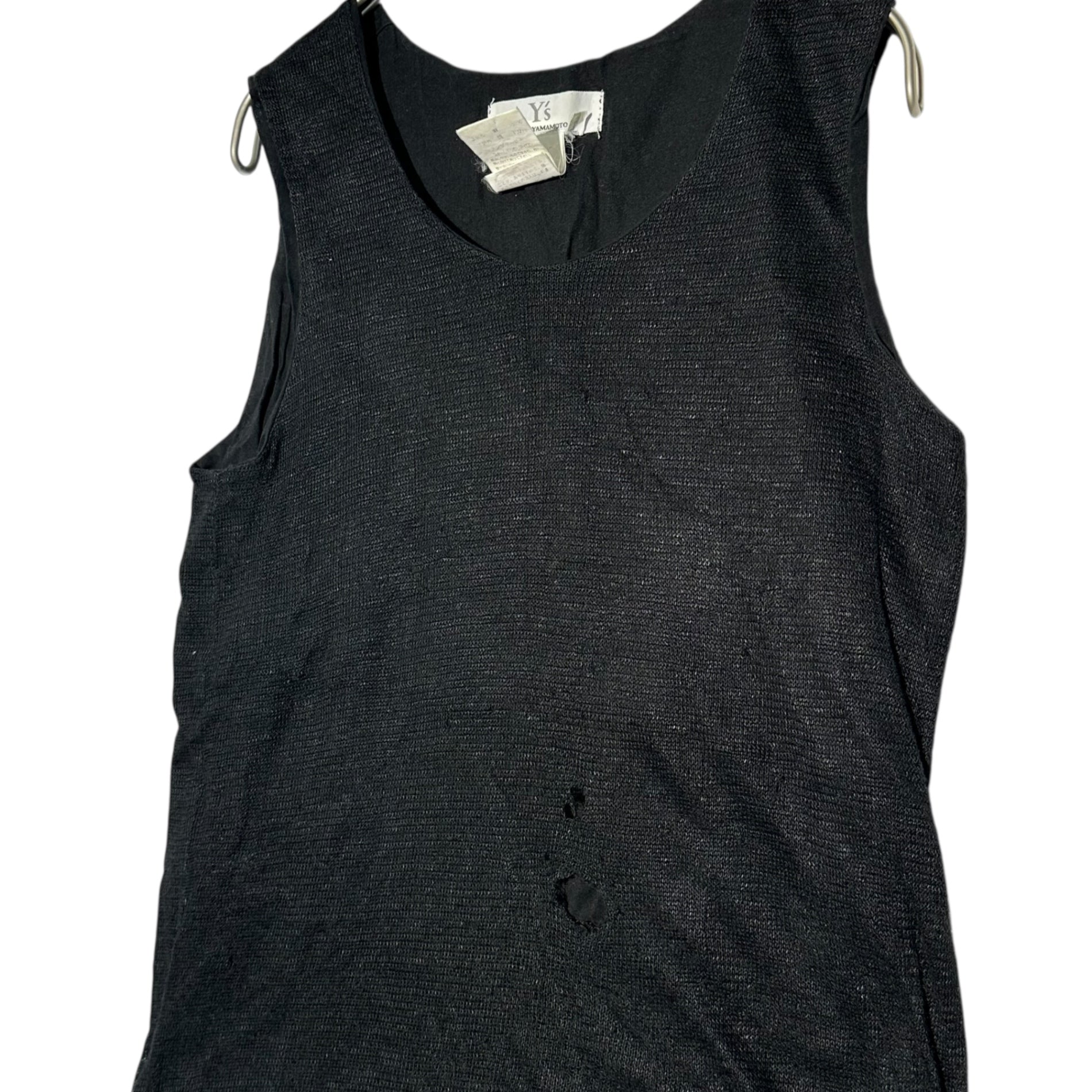 Y's(ワイズ) Layered Mesh Sleeveless T-Shirt レイヤード メッシュ ノースリーブ カットソー 3 ブラック リネン コットン