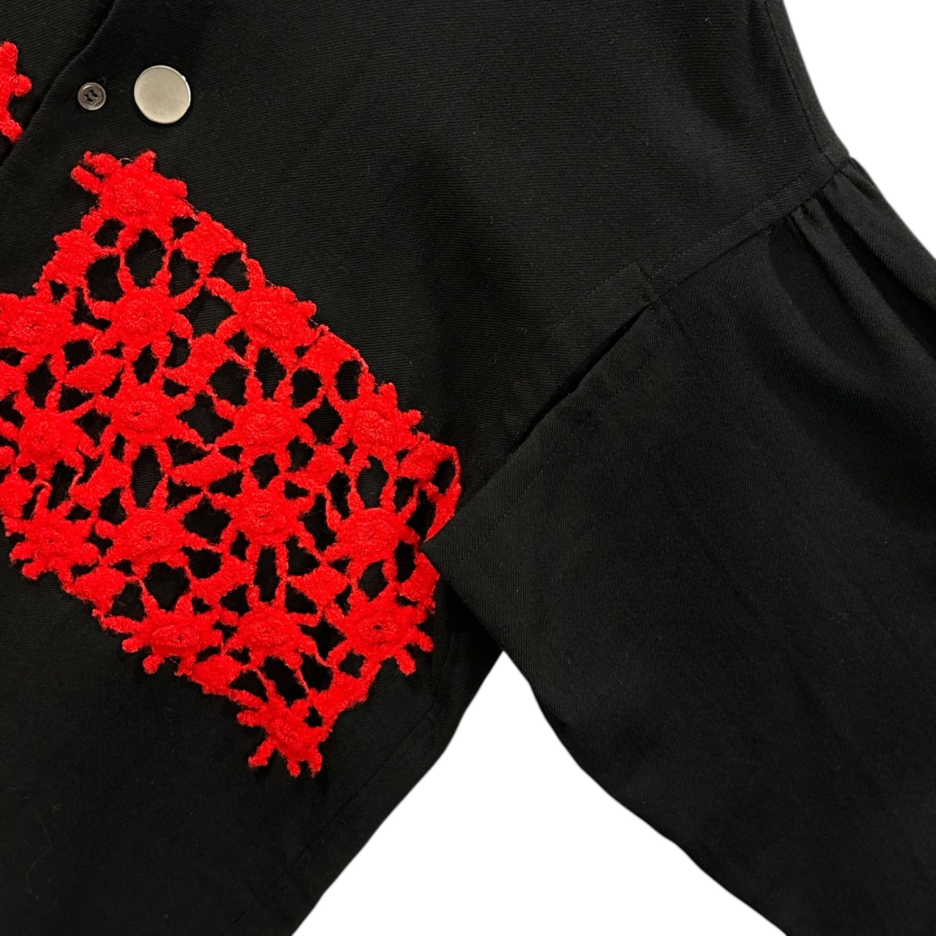 COMME des GARCONS(コムデギャルソン) 80's Knit Lace Patch Wool L/S Shirt 80年代 ニット レース パッチ ウール 長袖 シャツ ブラック×レッド ヴィンテージ 稀少アイテム
