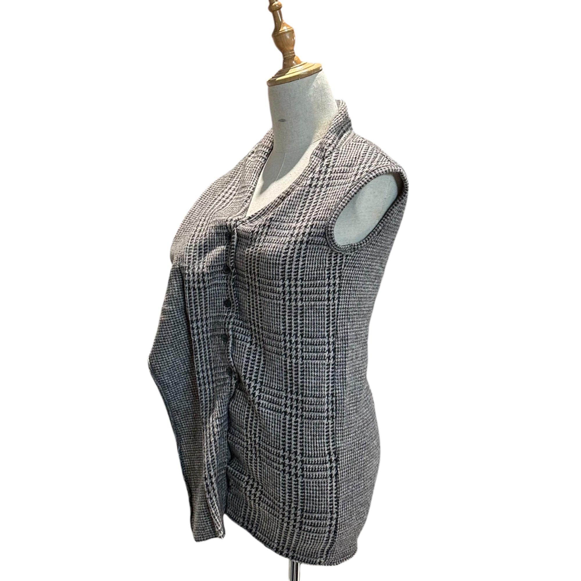 Y's(ワイズ) Houndstooth Pattern Layered Knit Sleeveless Blouse 千鳥柄 レイヤード ニット ノースリーブ ブラウス YT-T23-942 3 ベージュ×ブラウン