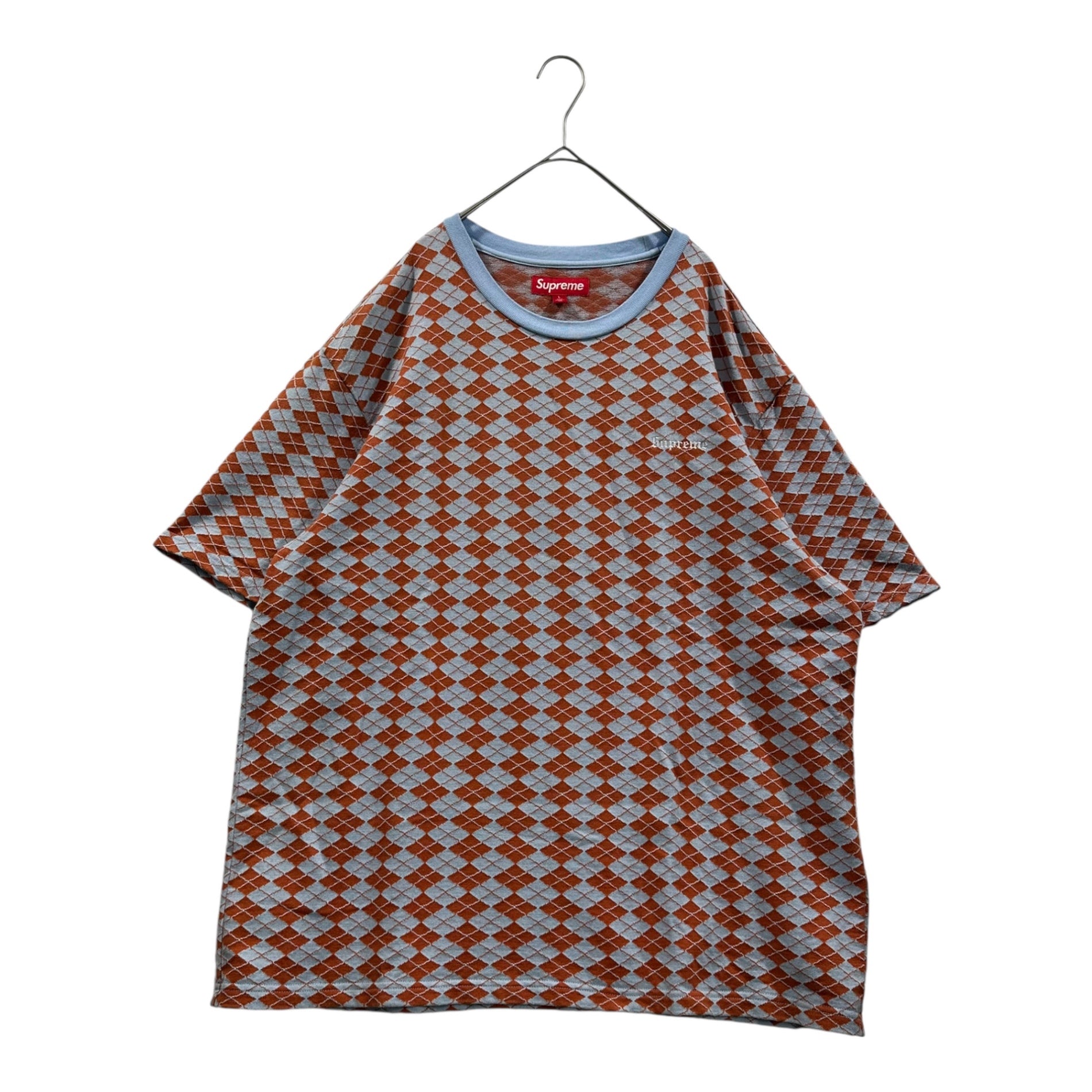 SUPREME(シュプリーム) 25SS Diamond Jacquard S/S Top ダイアモンド ジャガード 半袖 Tシャツ カットソー L オレンジ×ライトブルー