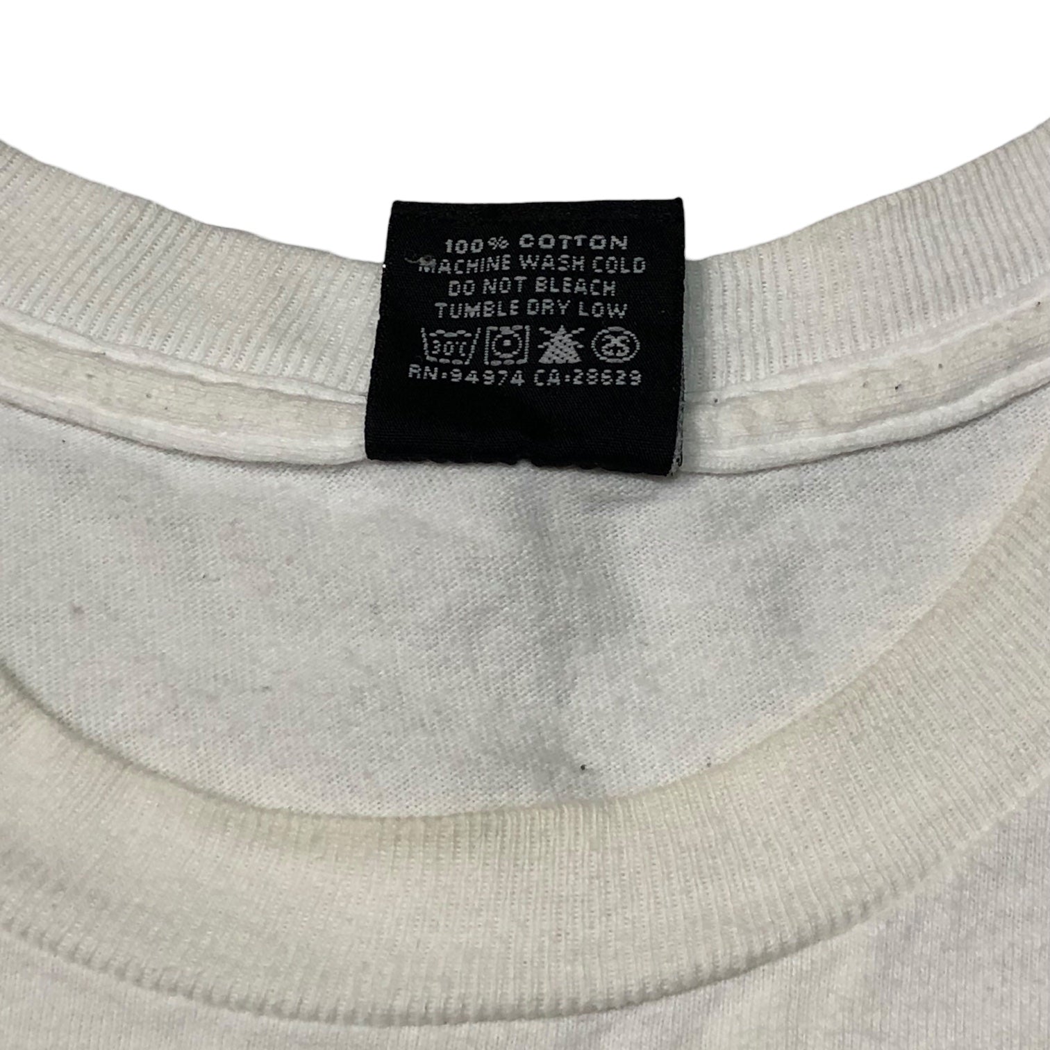 STUSSY(ステューシー) 00's VINTAGE flocky print TRIBE Tシャツ M ホワイト バックプリント クローバー×ソード OLD STUSSY