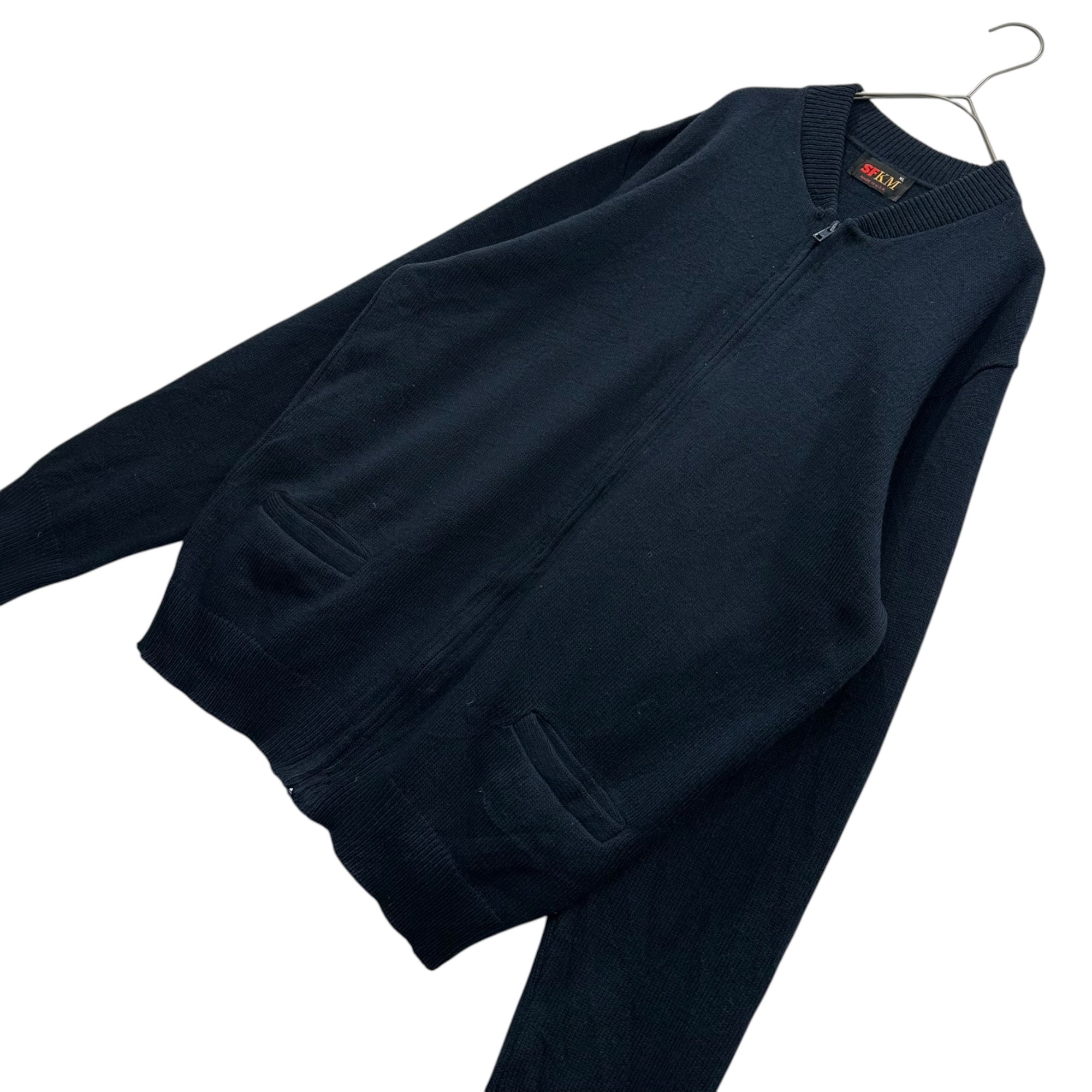 VINTAGE(ヴィンテージ) 90's SFKM Full-Zip Acrylic Knit Cardigan 90年代 フリジップ アクリル ニット カーディガン XL ネイビー MADE IN USA