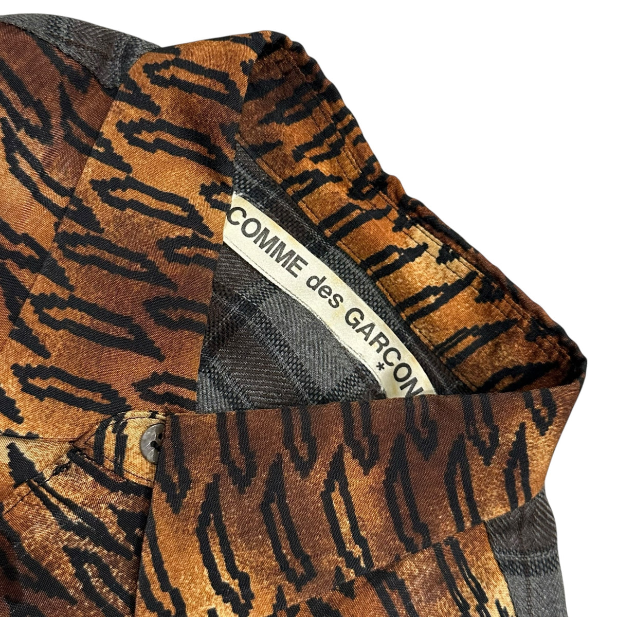 COMME des GARCONS(コムデギャルソン) 1992SS Ethnic panelled plaid rayon shirt エスニック チェック 切替 レーヨン シャツ GB-110060 表記無(FREE) ブラウン×グレー 90's 90年代 メンズ着用可能サイズ