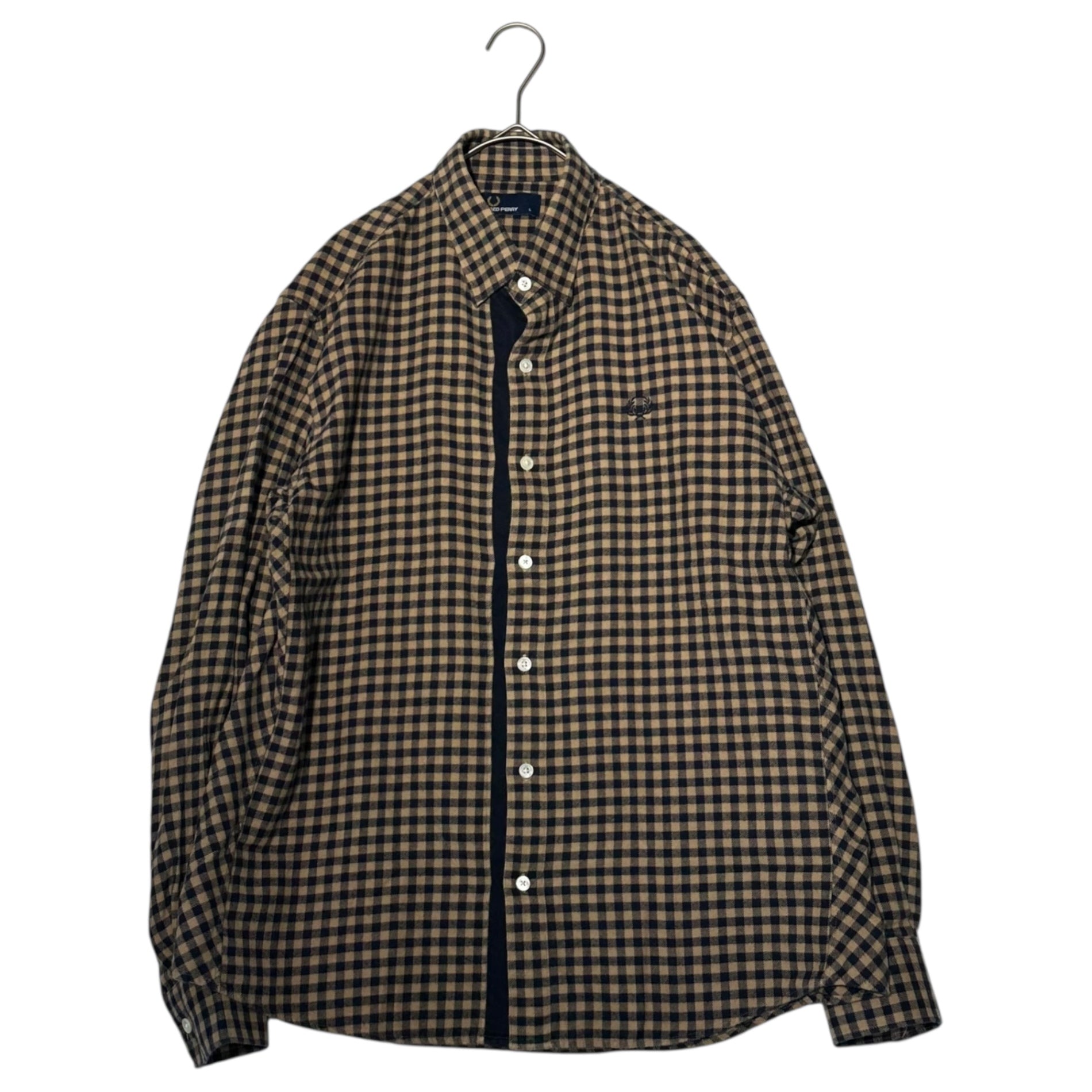 FRED PERRY(フレッドペリー) Gingham Check L/S Cotton Flannel Shirt ギンガムチェック 長袖 コットン フランネルシャツ F4448 L ベージュ×ネイビー