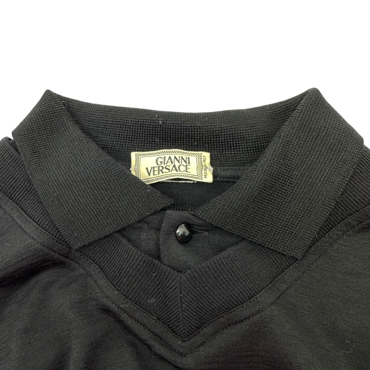 GIANNI VERSACE(ジャンニヴェルサーチ) 80~90's Archives Long Sleeve Wool Polo Shirt アーカイブ 長袖 ウール ポロシャツ 46(S~M程度) ブラック