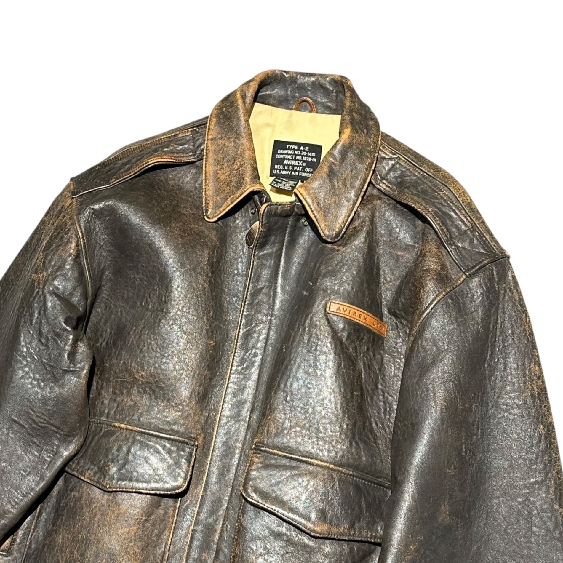 AVIREX(アヴィレックス) 90's A-2 LEATHER FLIGHT JACKET ガール バックペイント レザー フライト ジャケット L ブラウン 90年代 ヴィンテージ ミリタリー Victory 1945