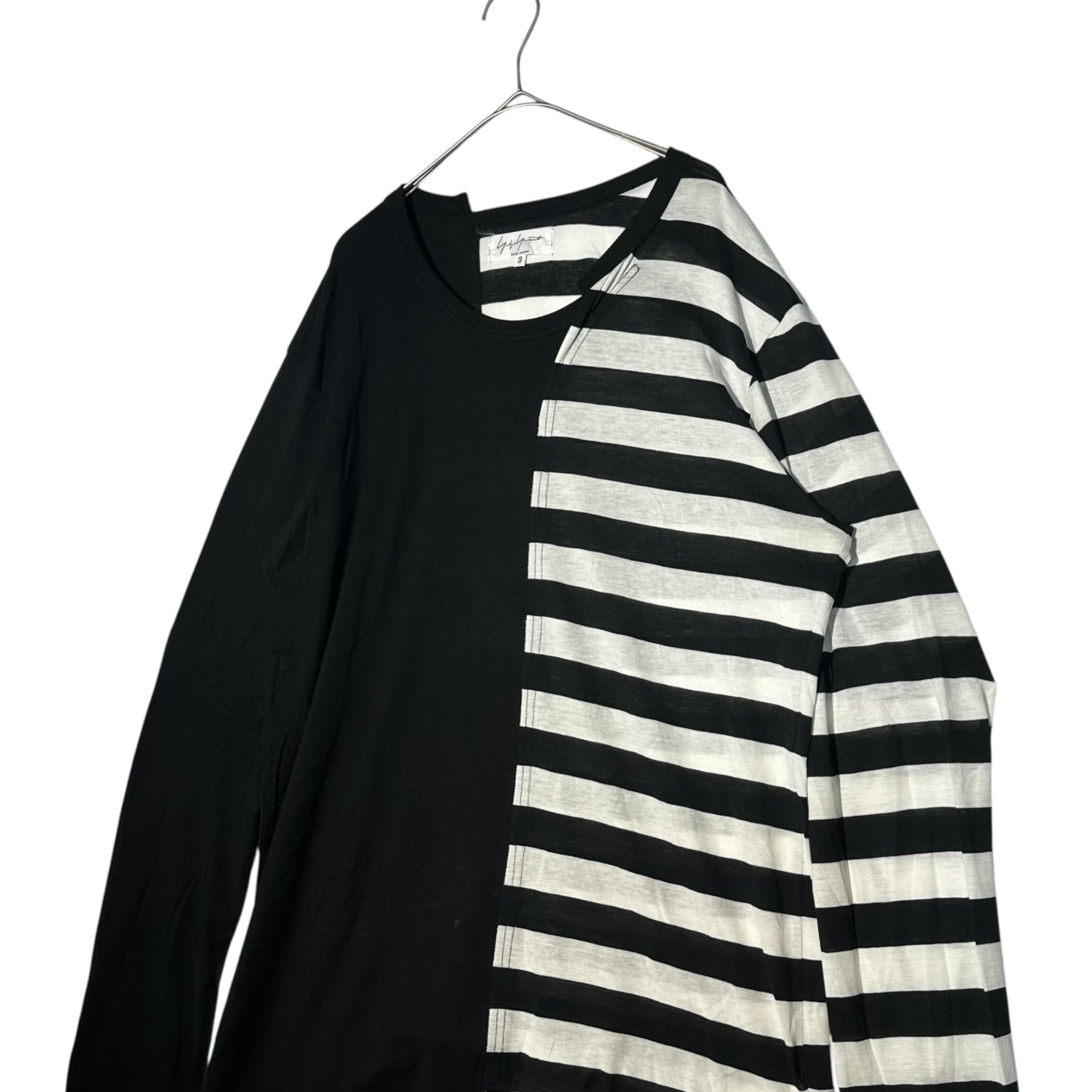 YOHJI YAMAMOTO POUR HOMME(ヨウジヤマモトプールオム) 10SS Asymmetrical Docking Border L/S Tee アシンメトリー ドッキング ボーダー 長袖 カットソー HJ-T16-855 3(M程度) ホワイト×ブラック Tシャツ