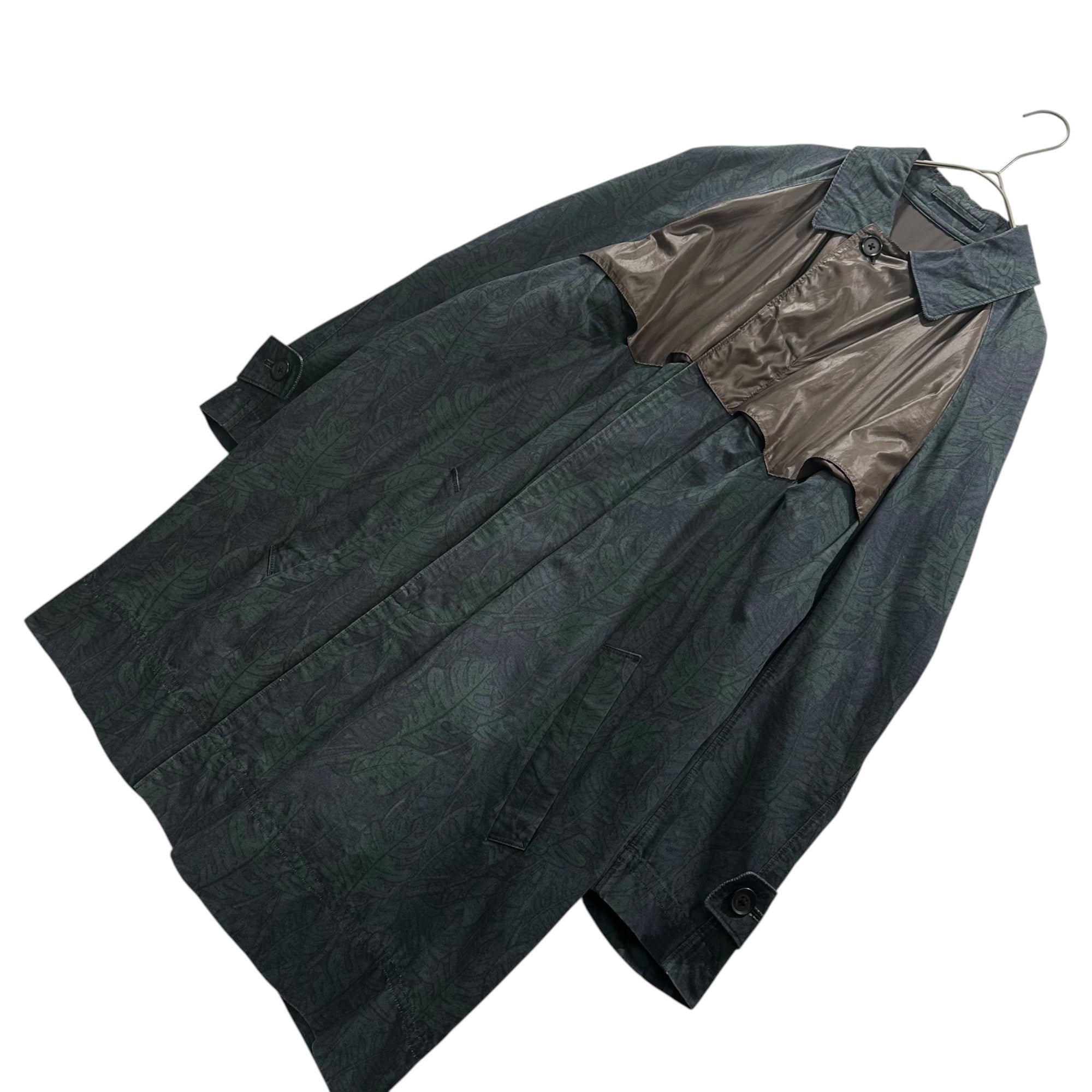 kolor(カラー) 14SS C/L Stand-Collar Coat コットン リネン 切替 総柄 ステンカラー コート 14SCM-C05106 1 グリーン×ネイビー×ブラウン
