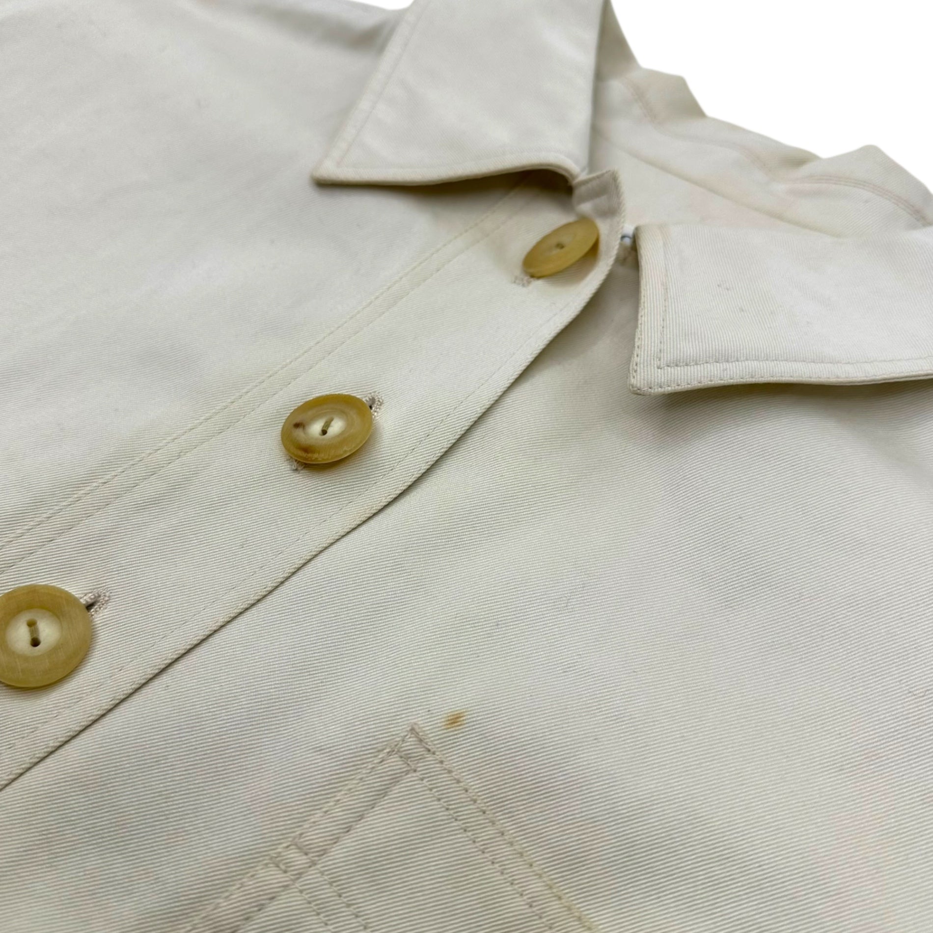 YVES SAINT LAURENT rive gauche(イヴサンローランリヴゴーシュ) 80~90's 7-button flap pocket work jacket 7ボタン フラップ ポケット ワークジャケット 38(M) ホワイト EURO VINTAGE