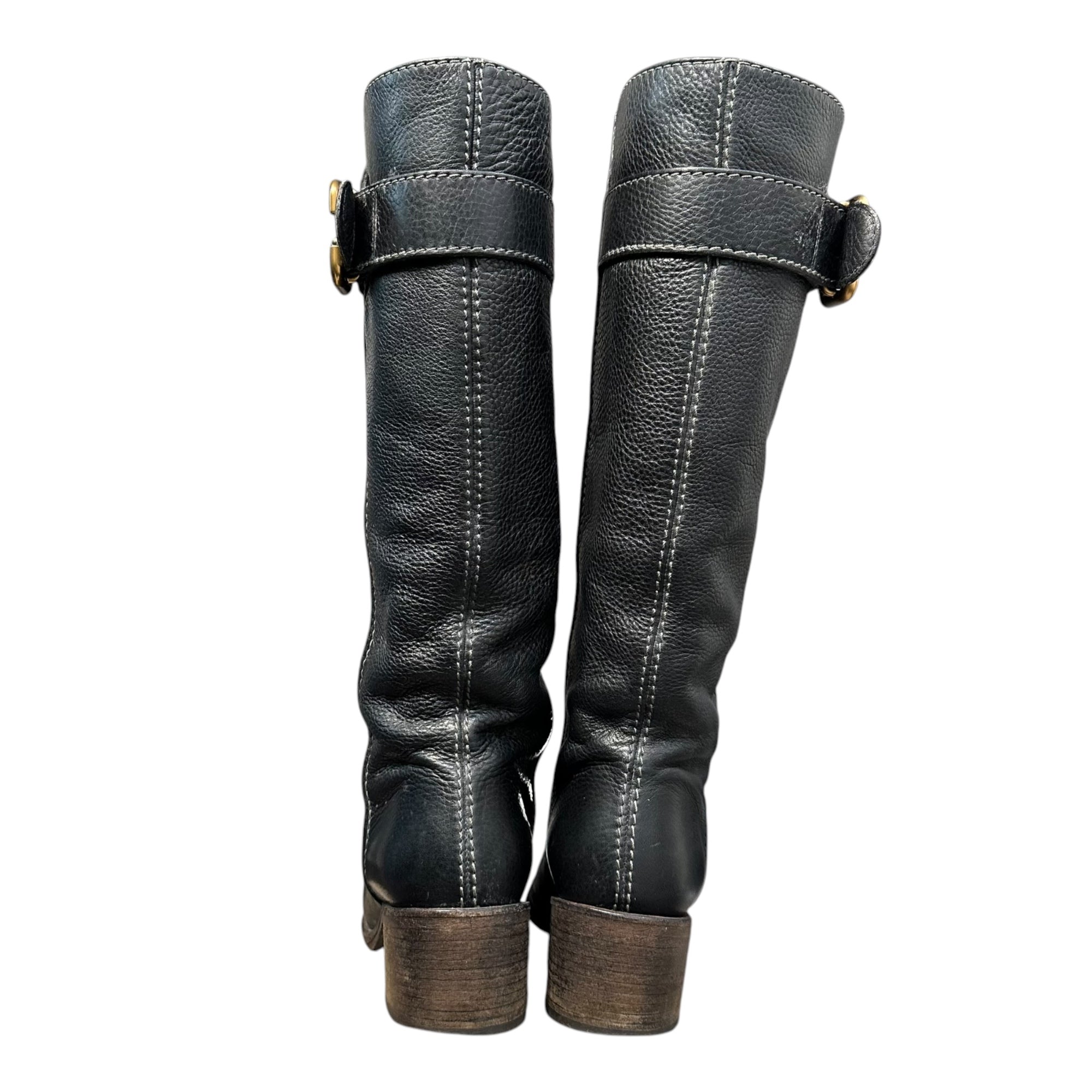 CHLOE(クロエ) Cross-strap Heeled Leather Long Boots クロスベルト ヒール レザー ロング ブーツ 35(22.5cm程度) ブラック
