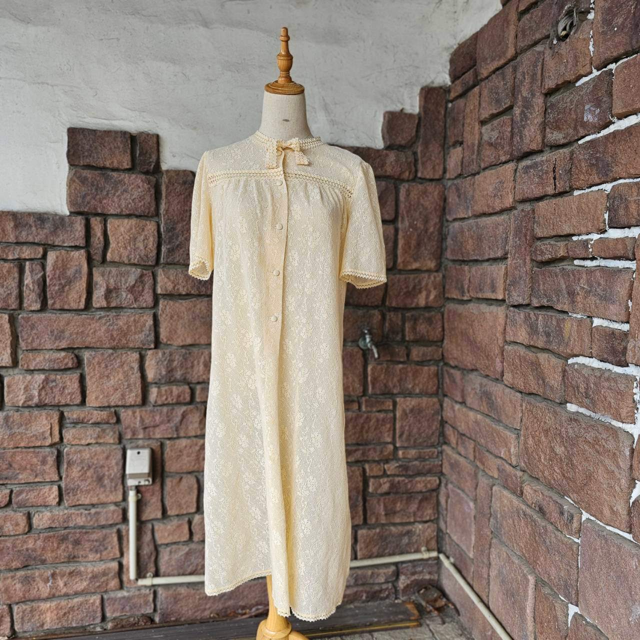 VINTAGE(ヴィンテージ) 60~70's knit lace pullover button dress ニットレース プルオーバー ボタン ワンピース SIZE 40(M~L) ベージュ SWISS VINTAGE