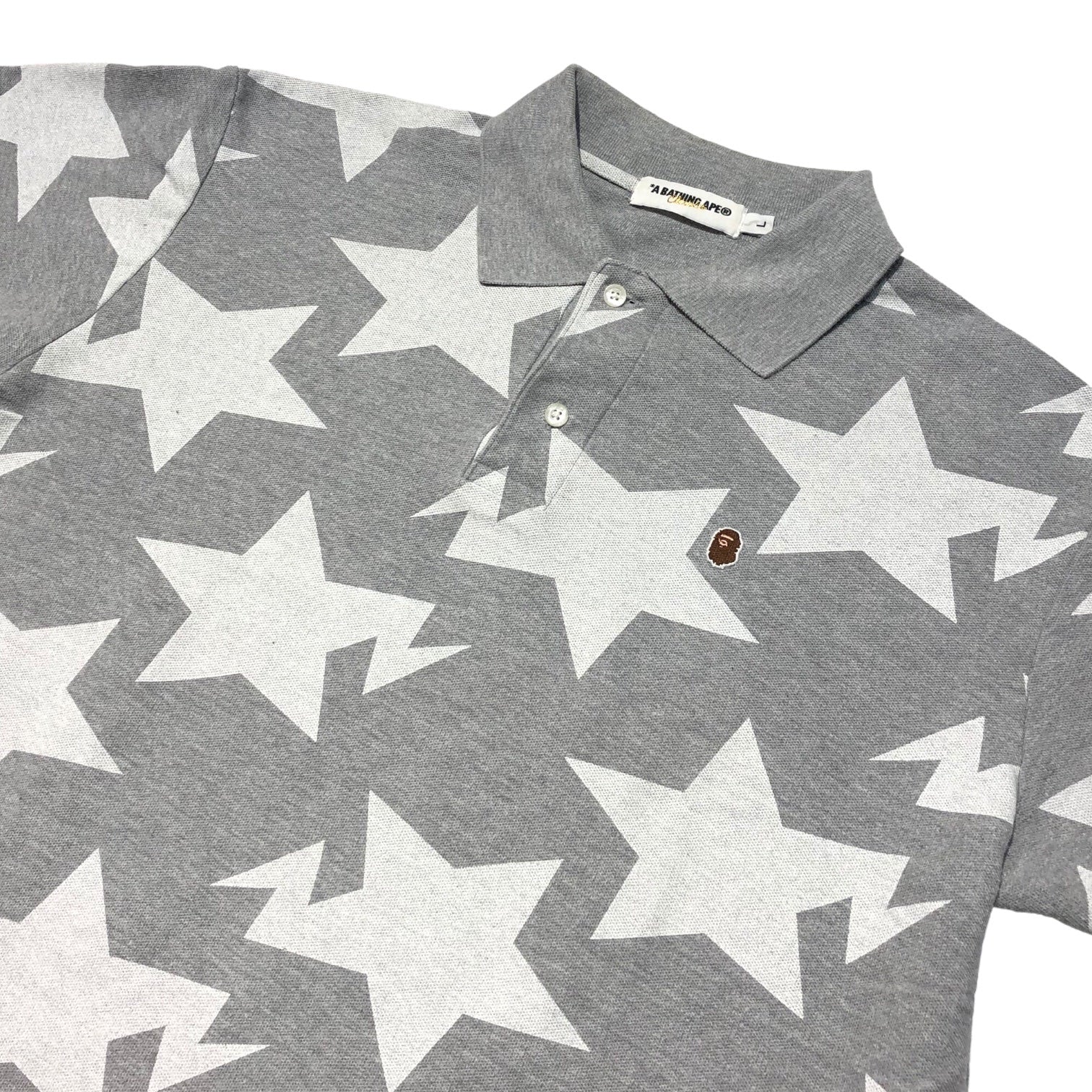 A BATHING APE(アベイシングエイプ) 00's STA POLO SHIRT スタ ポロシャツ L グレー×ホワイト