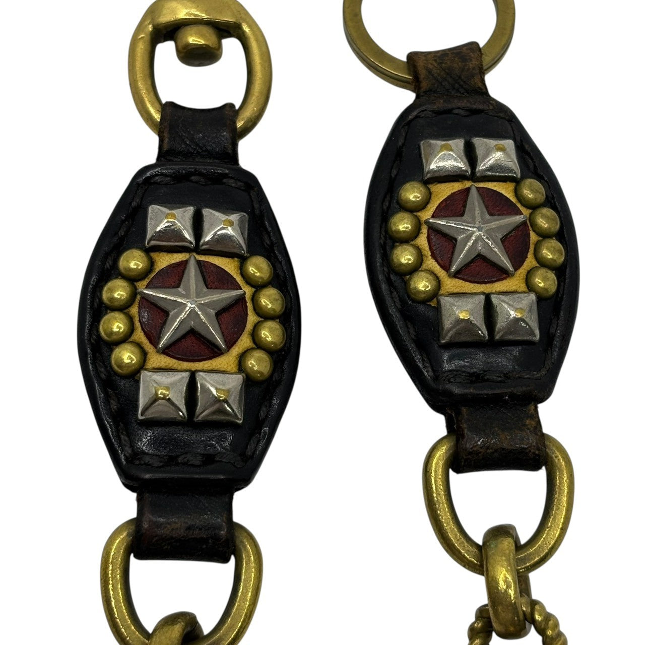 CALEE(キャリー) Brass Star Studs Wallet Chain ブラス スター スタッズ ウォレット チェーン ゴールド×ブラウン