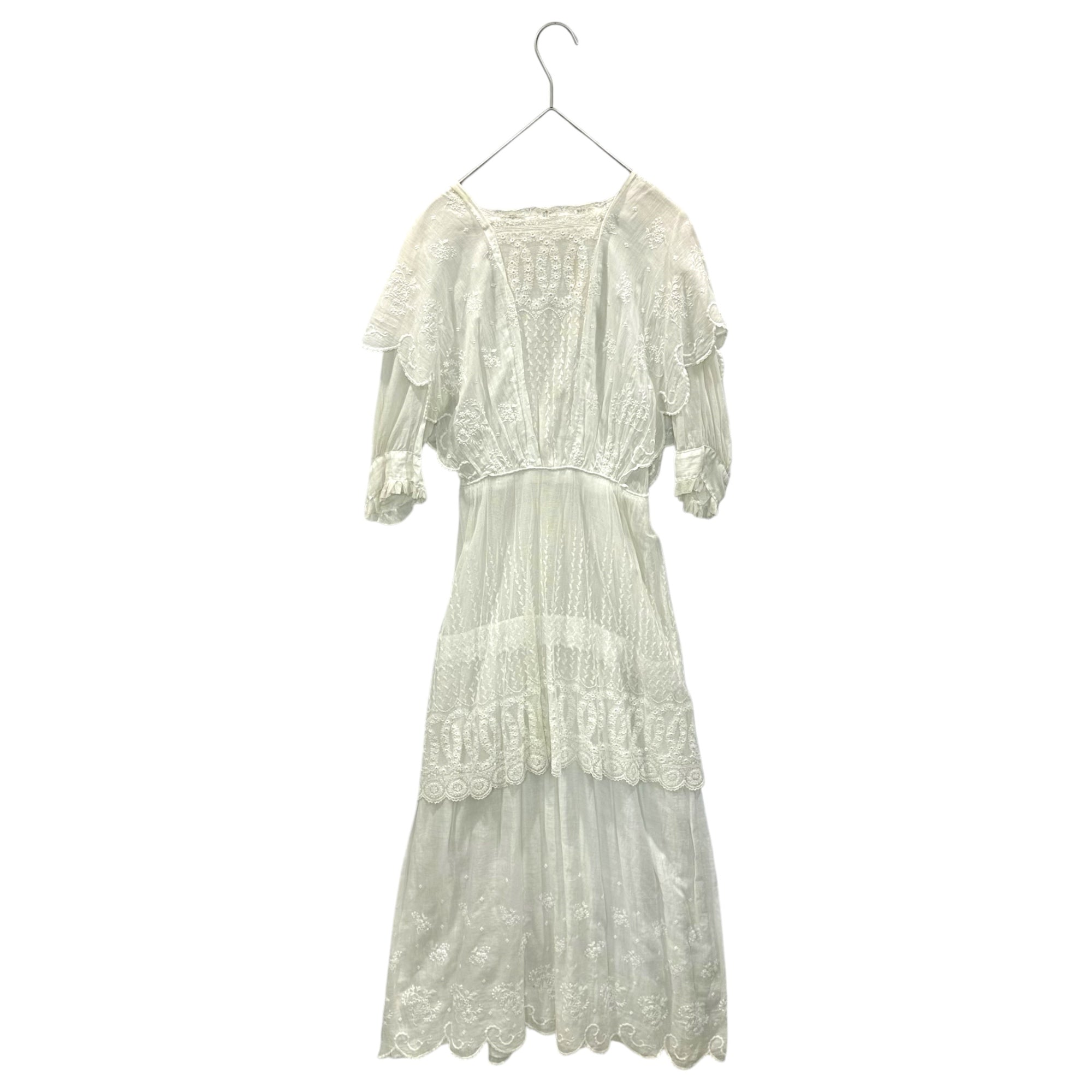 Euro antique(ヨーロッパアンティーク) 1920's~ white cotton lace tulle layered dress onepiece コットンとチュールのレース重ね着ドレス ワンピース 表記無(ML程度) ホワイト 20世紀初頭