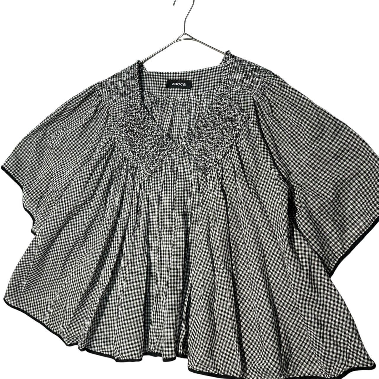 zucca(ズッカ) 09SS Ribbon Design Neck Gingham Check Wide Blouse リボン デザイン ネック ギンガム チェック ワイド ブラウス ZU91FJ183 M ホワイト×ブラック
