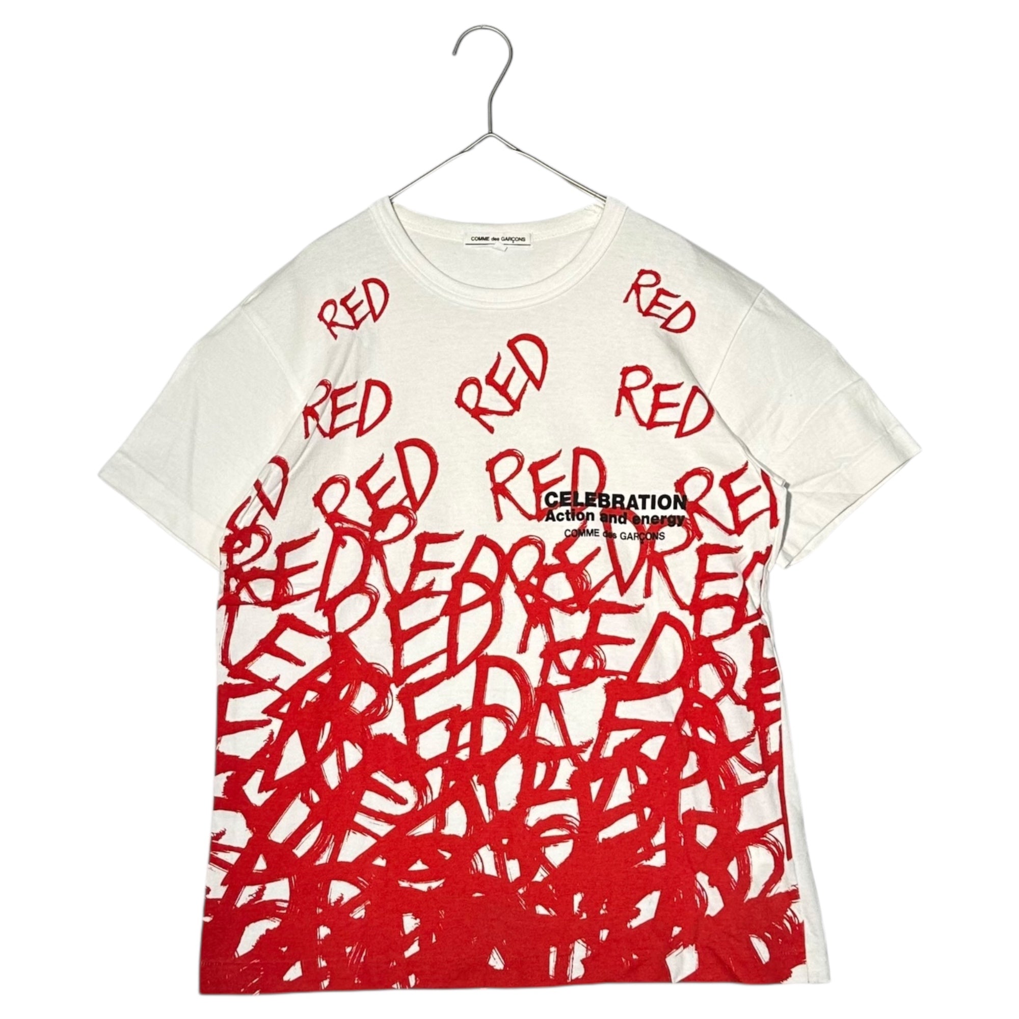COMME des GARCONS(コムデギャルソン) 15AW "CELEBRATION Action and energy" RED S/S Tee ロゴ プリント Tシャツ OP-T001 M ホワイト×レッド AD2015